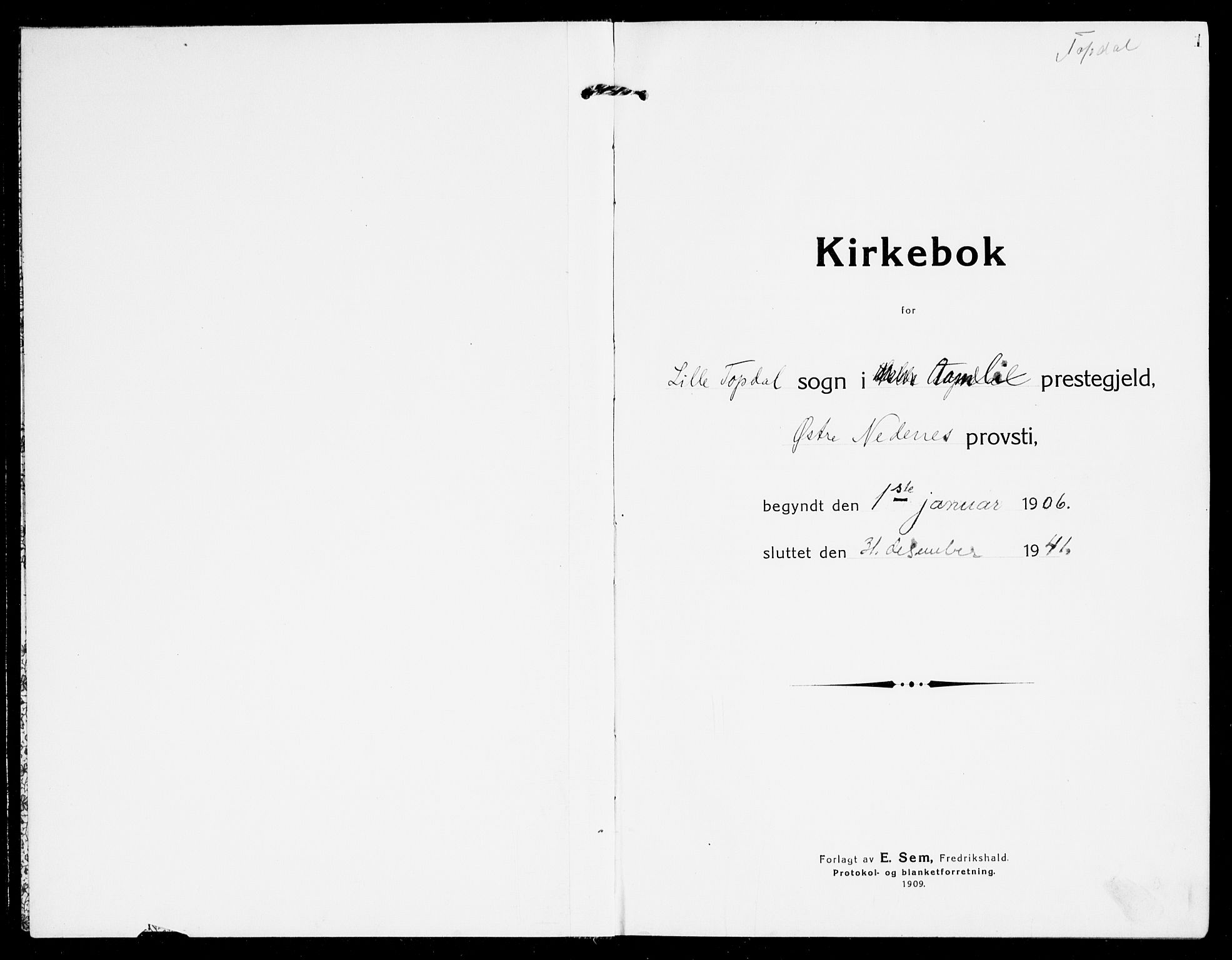 Åmli sokneprestkontor, SAK/1111-0050/F/Fb/Fbb/L0003: Klokkerbok nr. B 3, 1906-1941, s. 1