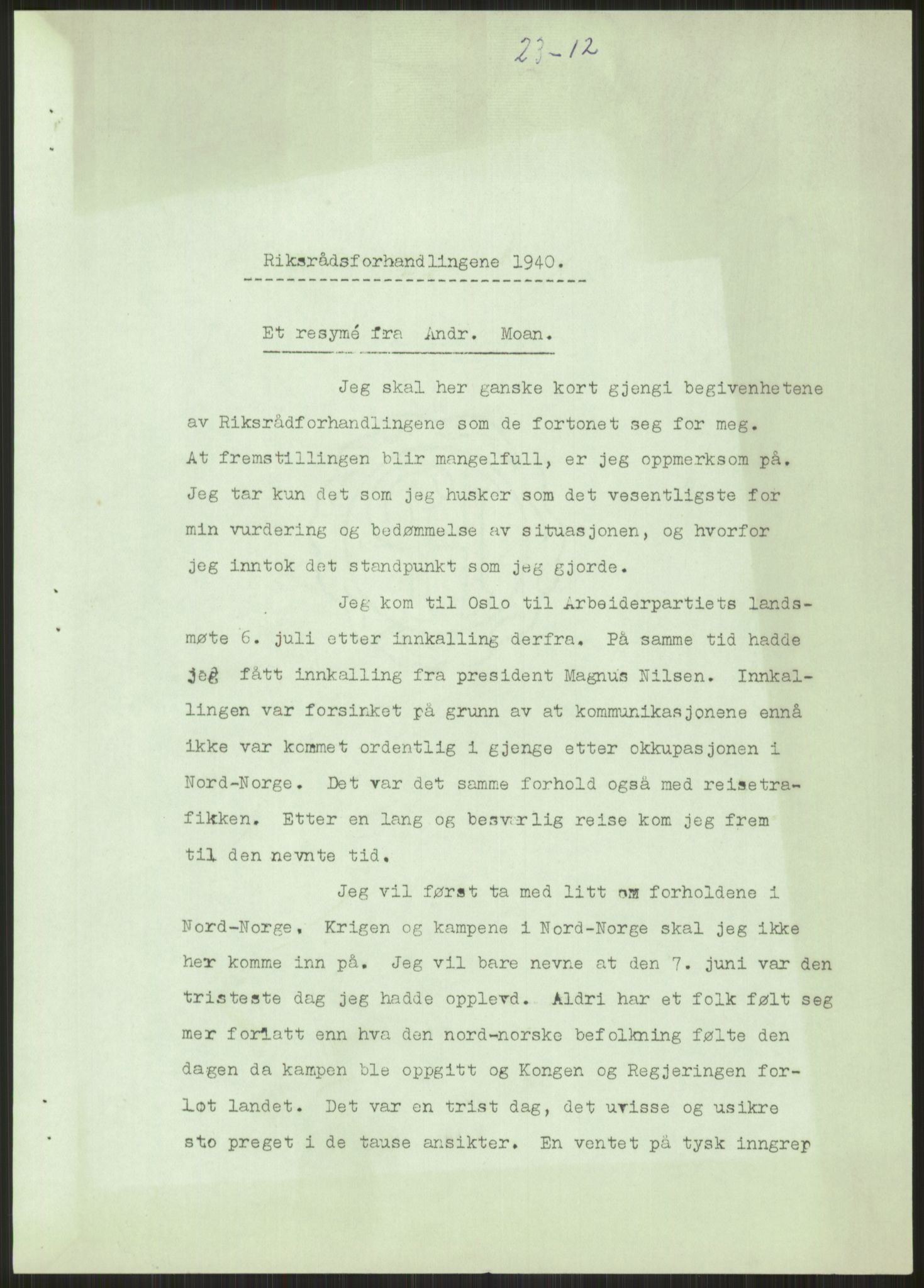 Undersøkelseskommisjonen av 1945, AV/RA-S-1566/D/Db/L0023: Regjeringskonferanse - Riksrådsforhandlingene, 1945-1947, s. 1177