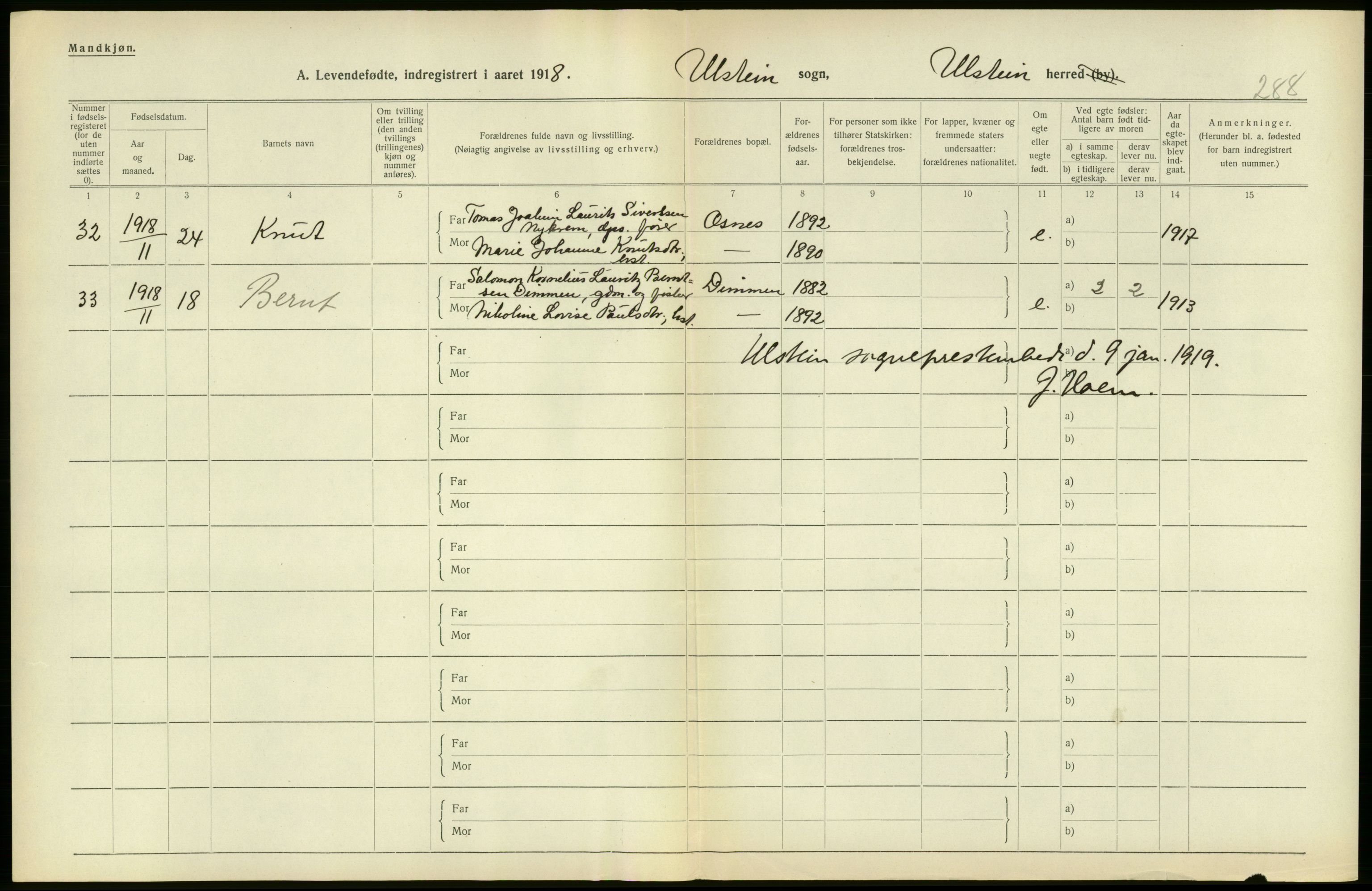 Statistisk sentralbyrå, Sosiodemografiske emner, Befolkning, RA/S-2228/D/Df/Dfb/Dfbh/L0043: Møre fylke: Levendefødte menn og kvinner. Bygder., 1918, s. 234