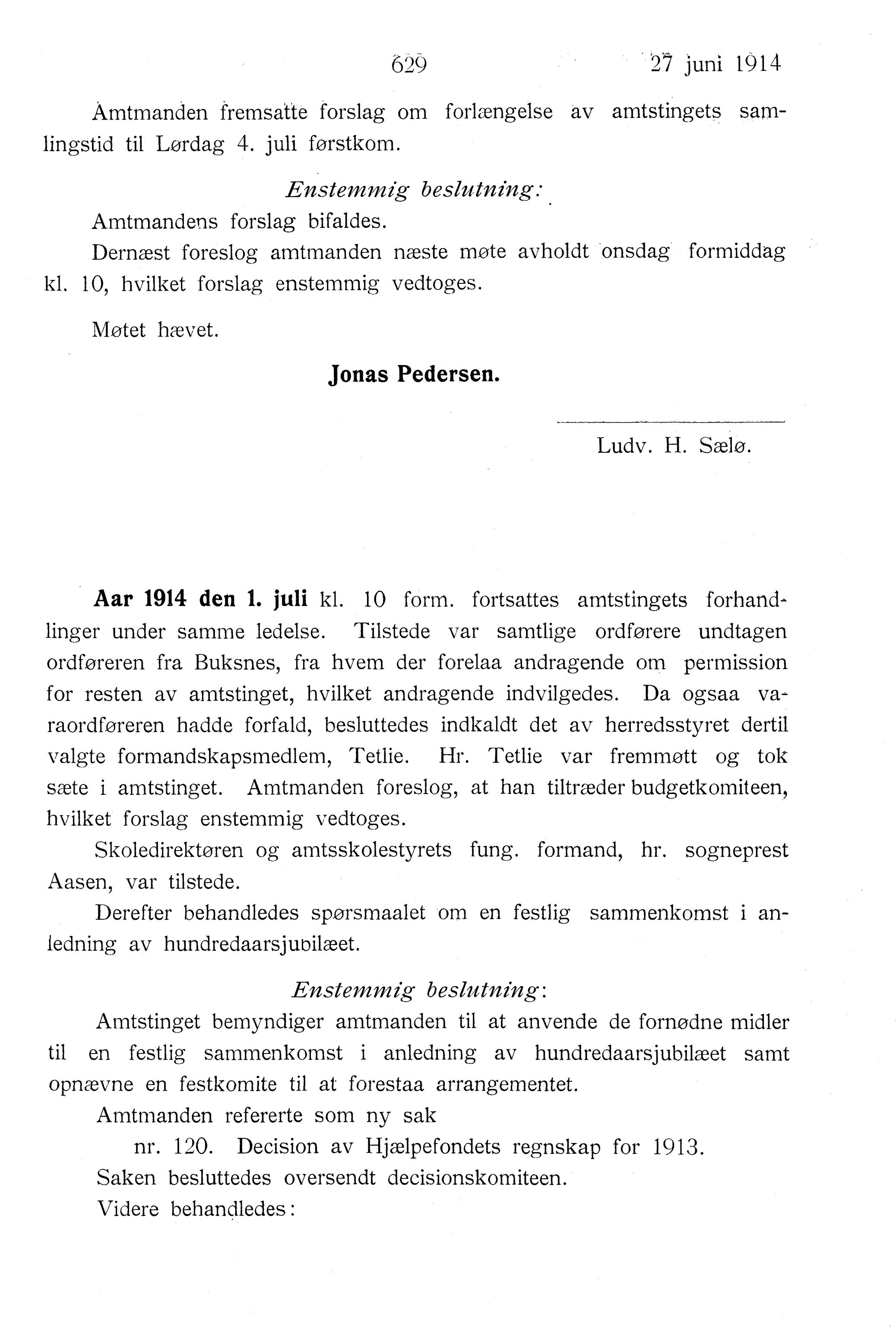 Nordland Fylkeskommune. Fylkestinget, AIN/NFK-17/176/A/Ac/L0037: Fylkestingsforhandlinger 1914, 1914, s. 629