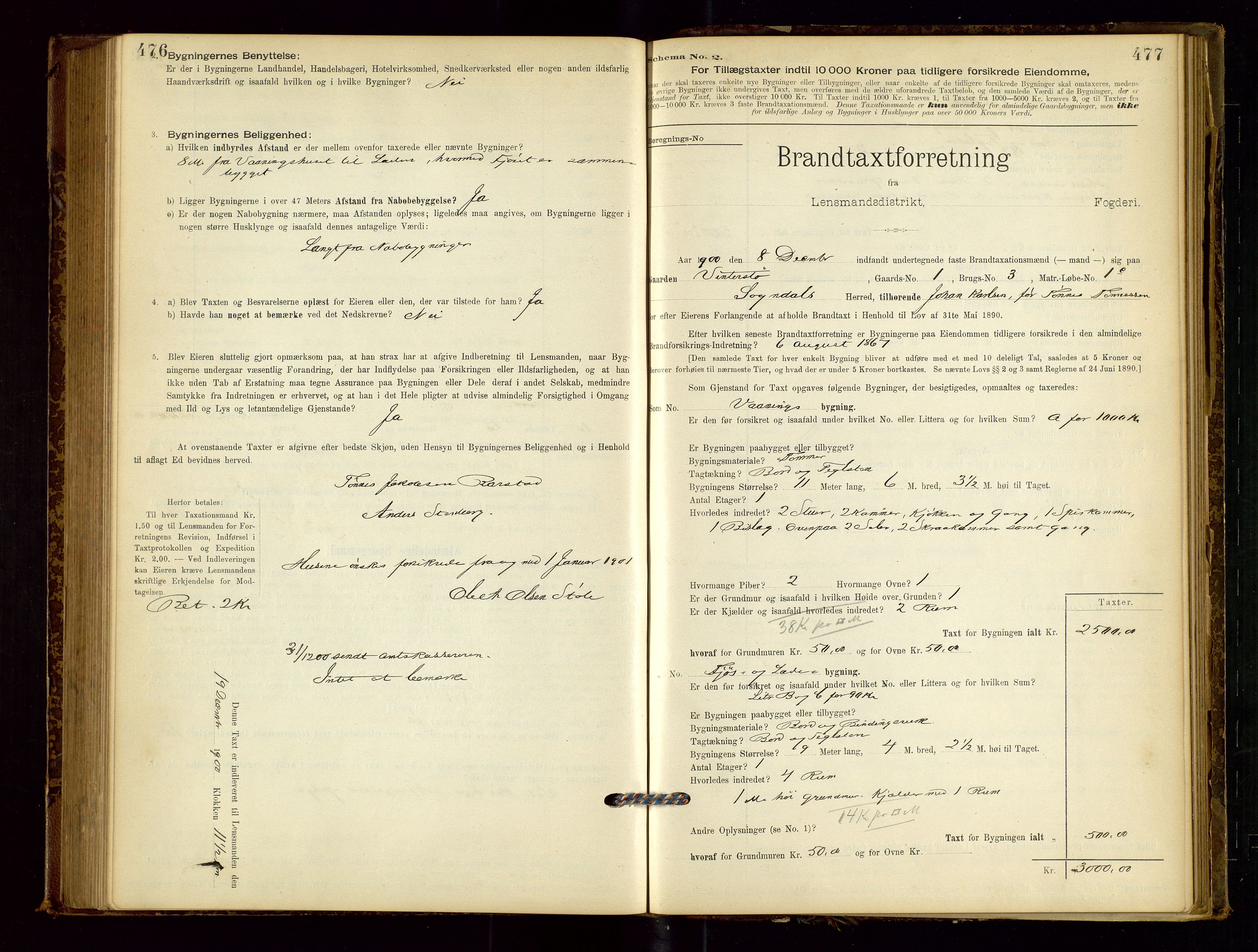 Sokndal lensmannskontor, AV/SAST-A-100417/Gob/L0001: "Brandtaxt-Protokol", 1895-1902, s. 476-477