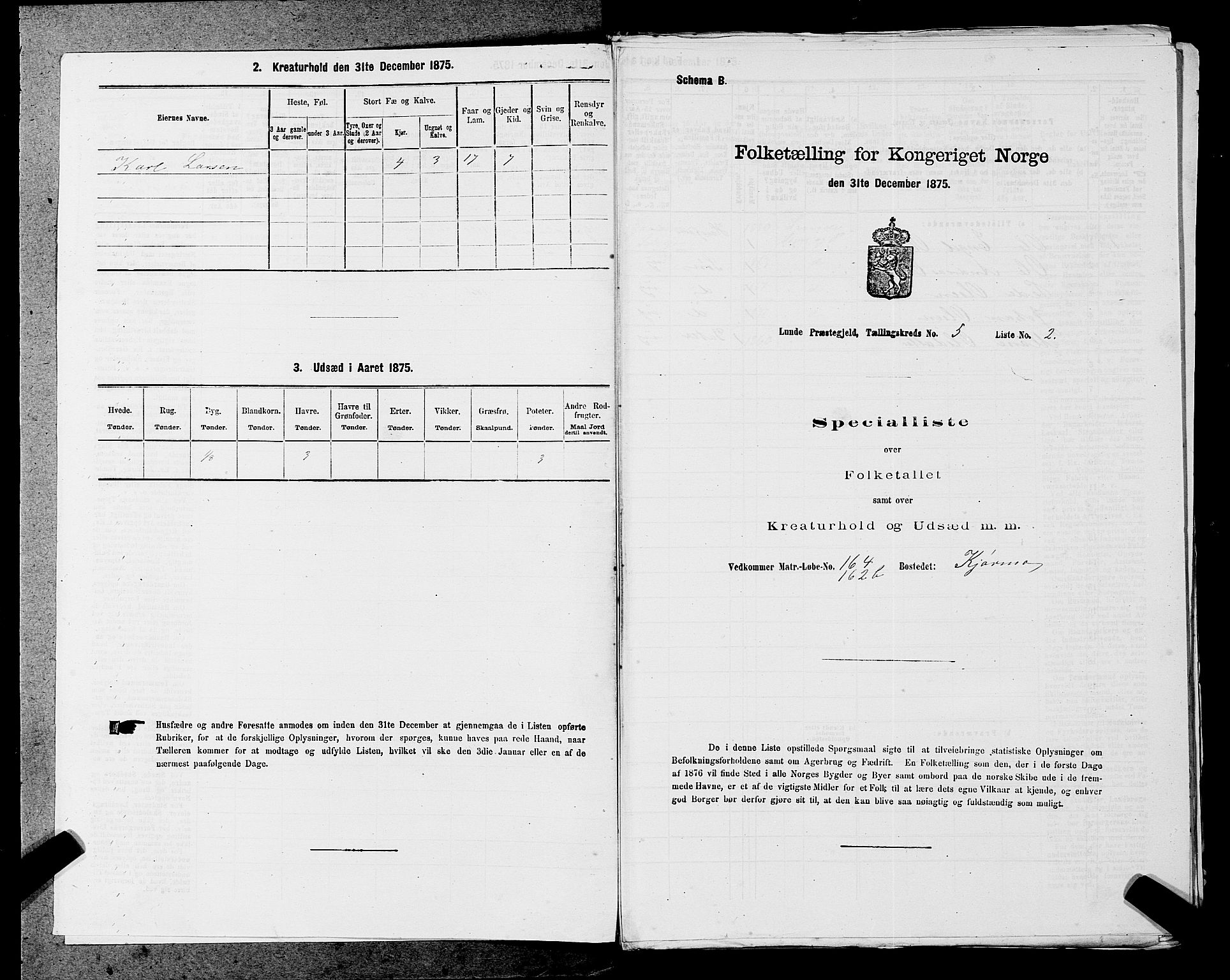 SAST, Folketelling 1875 for 1112P Lund prestegjeld, 1875, s. 447