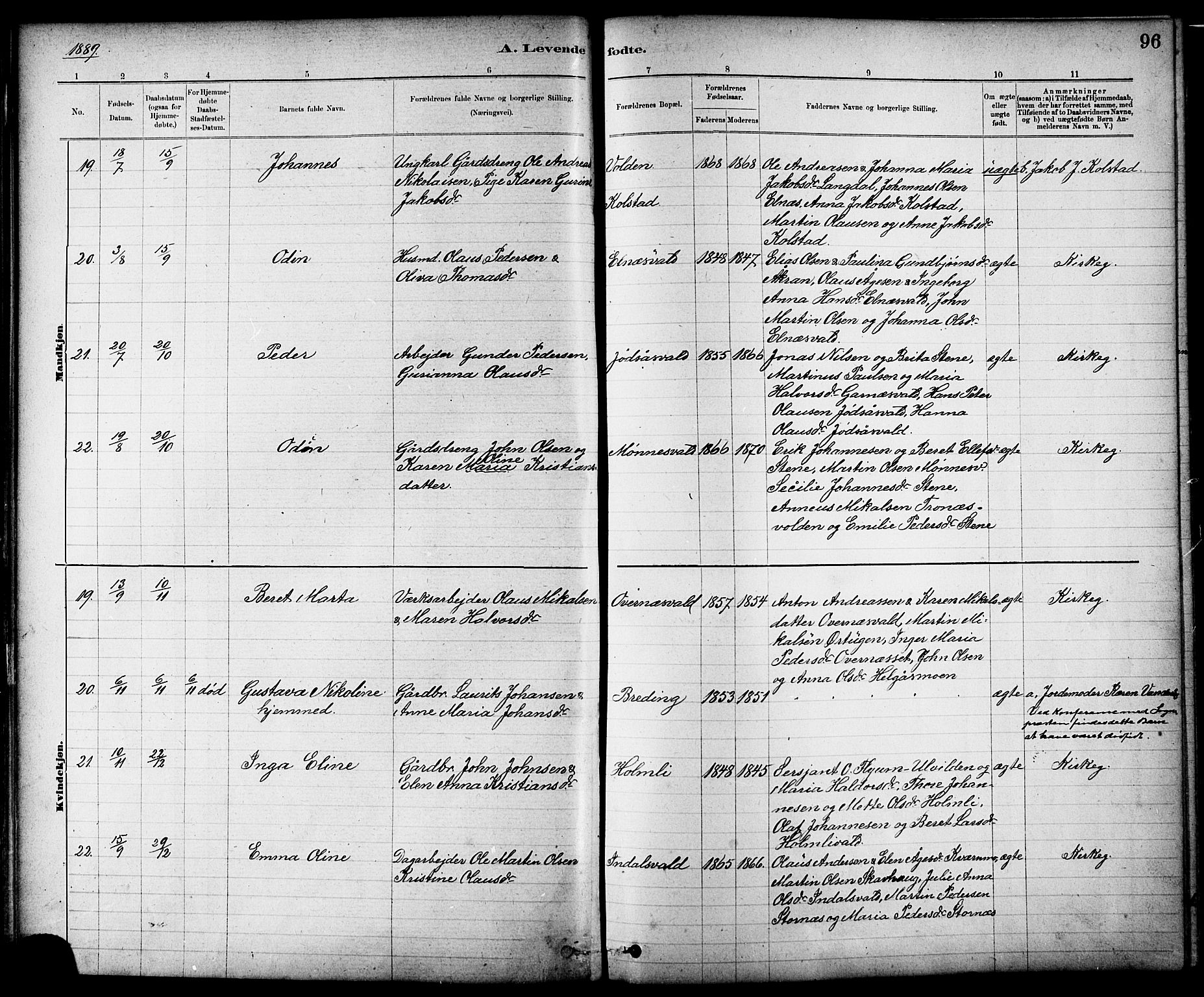 Ministerialprotokoller, klokkerbøker og fødselsregistre - Nord-Trøndelag, SAT/A-1458/724/L0267: Klokkerbok nr. 724C03, 1879-1898, s. 96