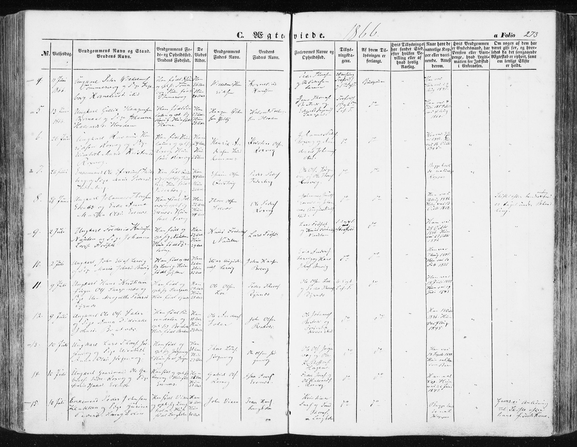 Ministerialprotokoller, klokkerbøker og fødselsregistre - Møre og Romsdal, AV/SAT-A-1454/581/L0937: Ministerialbok nr. 581A05, 1853-1872, s. 273