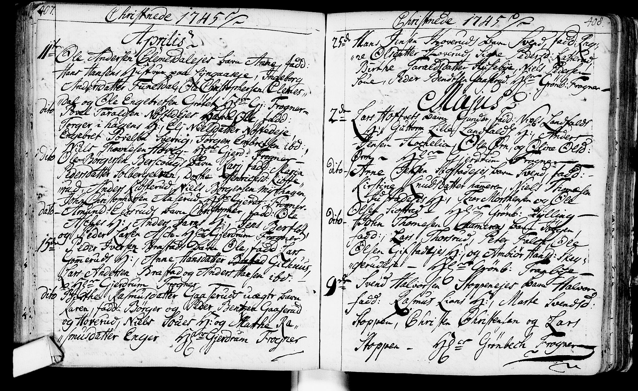 Lier kirkebøker, AV/SAKO-A-230/F/Fa/L0003: Ministerialbok nr. I 3, 1727-1748, s. 407-408