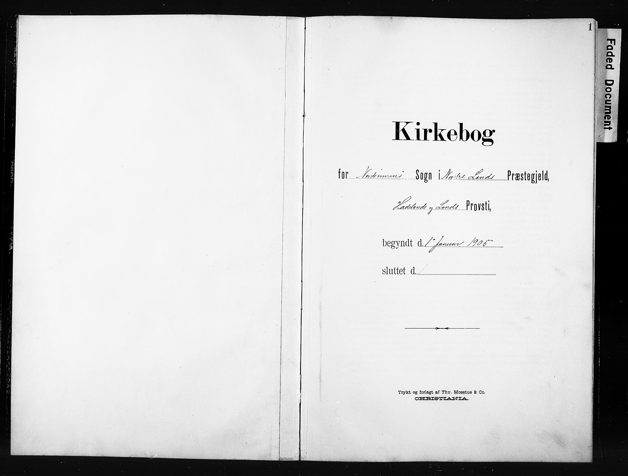 Nordre Land prestekontor, SAH/PREST-124/H/Ha/Hab/L0006: Klokkerbok nr. 6, 1905-1929, s. 1