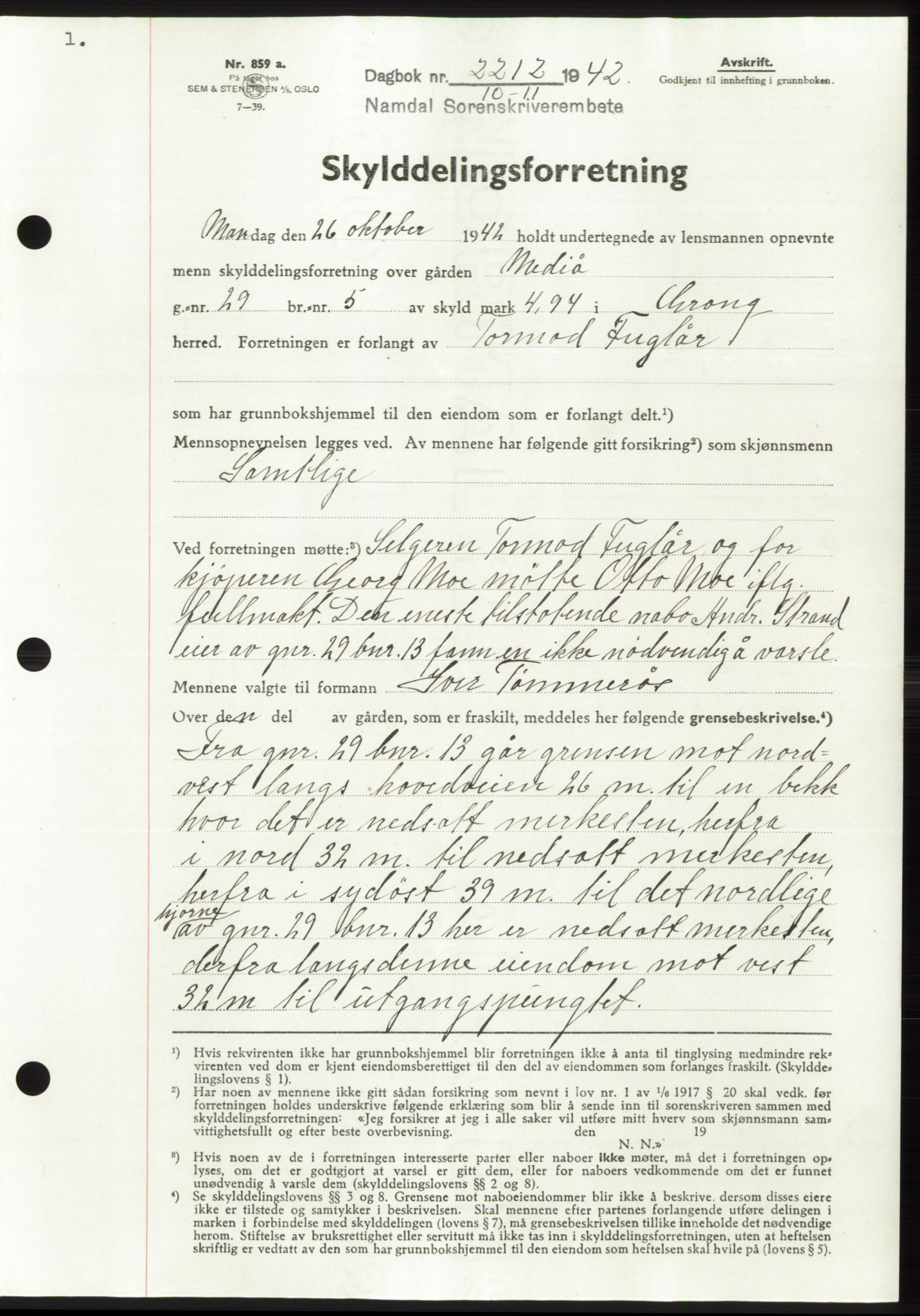 Namdal sorenskriveri, SAT/A-4133/1/2/2C: Pantebok nr. -, 1942-1943, Dagboknr: 2212/1942