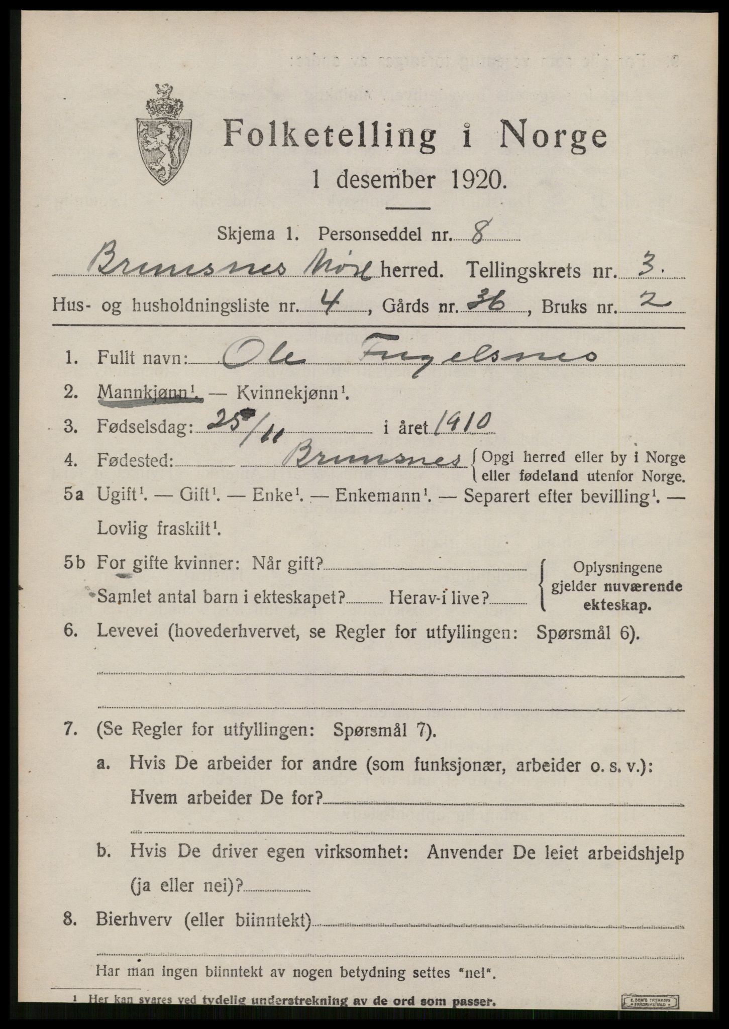 SAT, Folketelling 1920 for 1554 Bremsnes herred, 1920, s. 3449