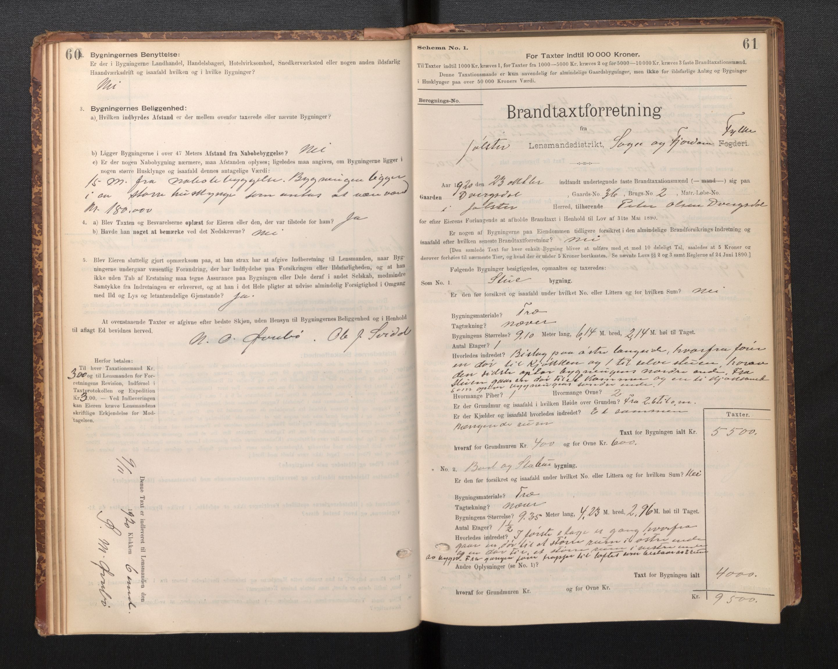 Lensmannen i Jølster, SAB/A-28701/0012/L0004: Branntakstprotokoll, skjematakst, 1895-1923, s. 60-61