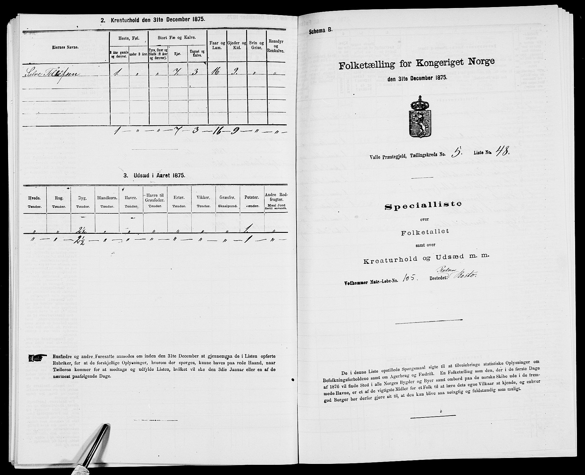 SAK, Folketelling 1875 for 0940P Valle prestegjeld, 1875, s. 545