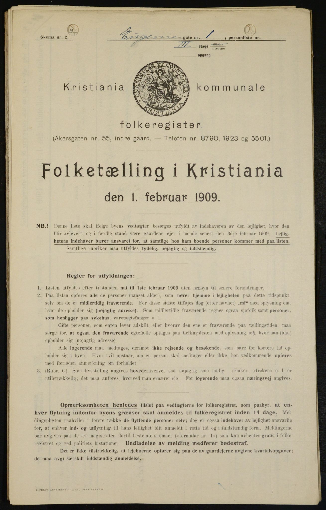 OBA, Kommunal folketelling 1.2.1909 for Kristiania kjøpstad, 1909, s. 20416