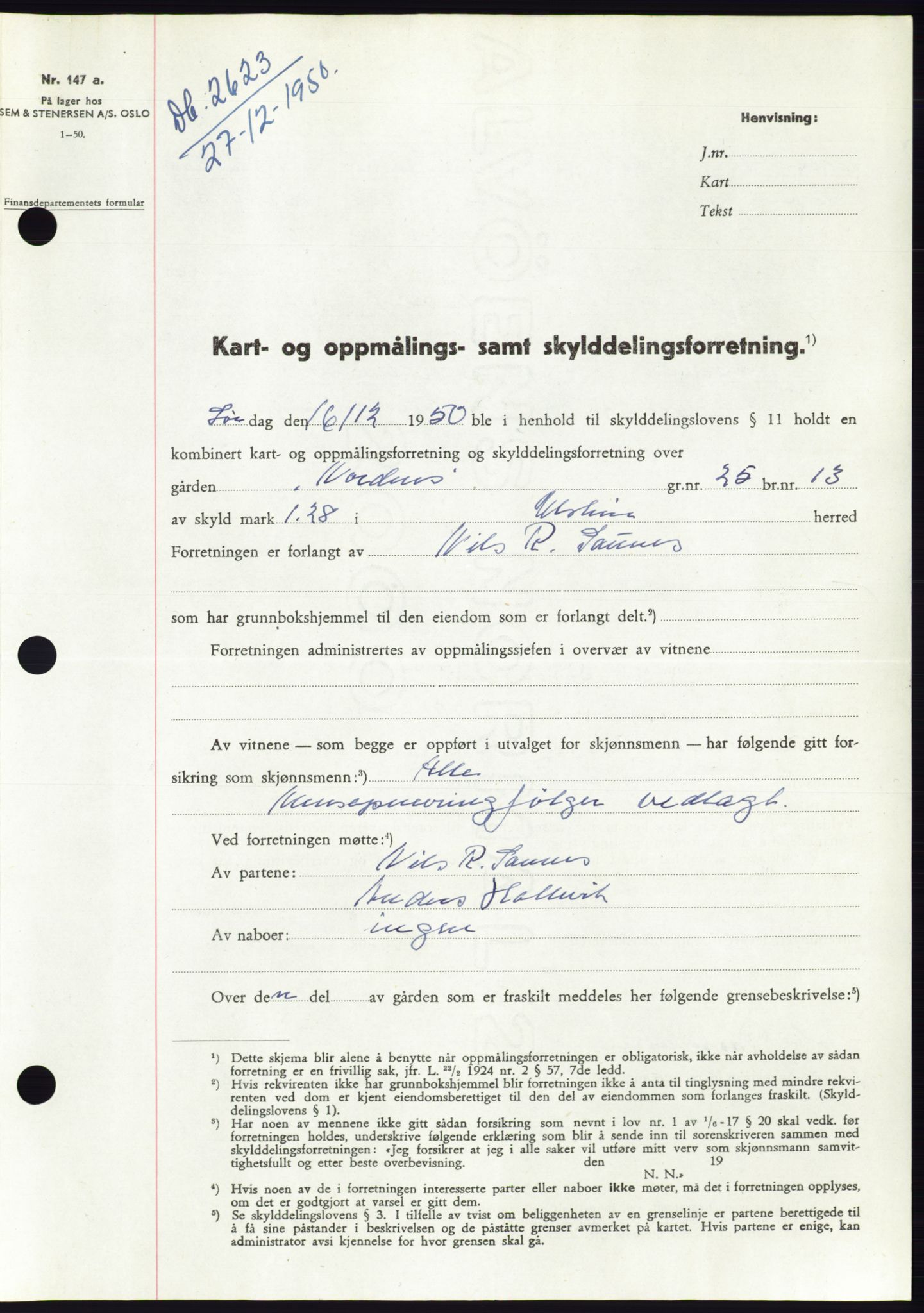 Søre Sunnmøre sorenskriveri, SAT/A-4122/1/2/2C/L0088: Pantebok nr. 14A, 1950-1951, Dagboknr: 2623/1950