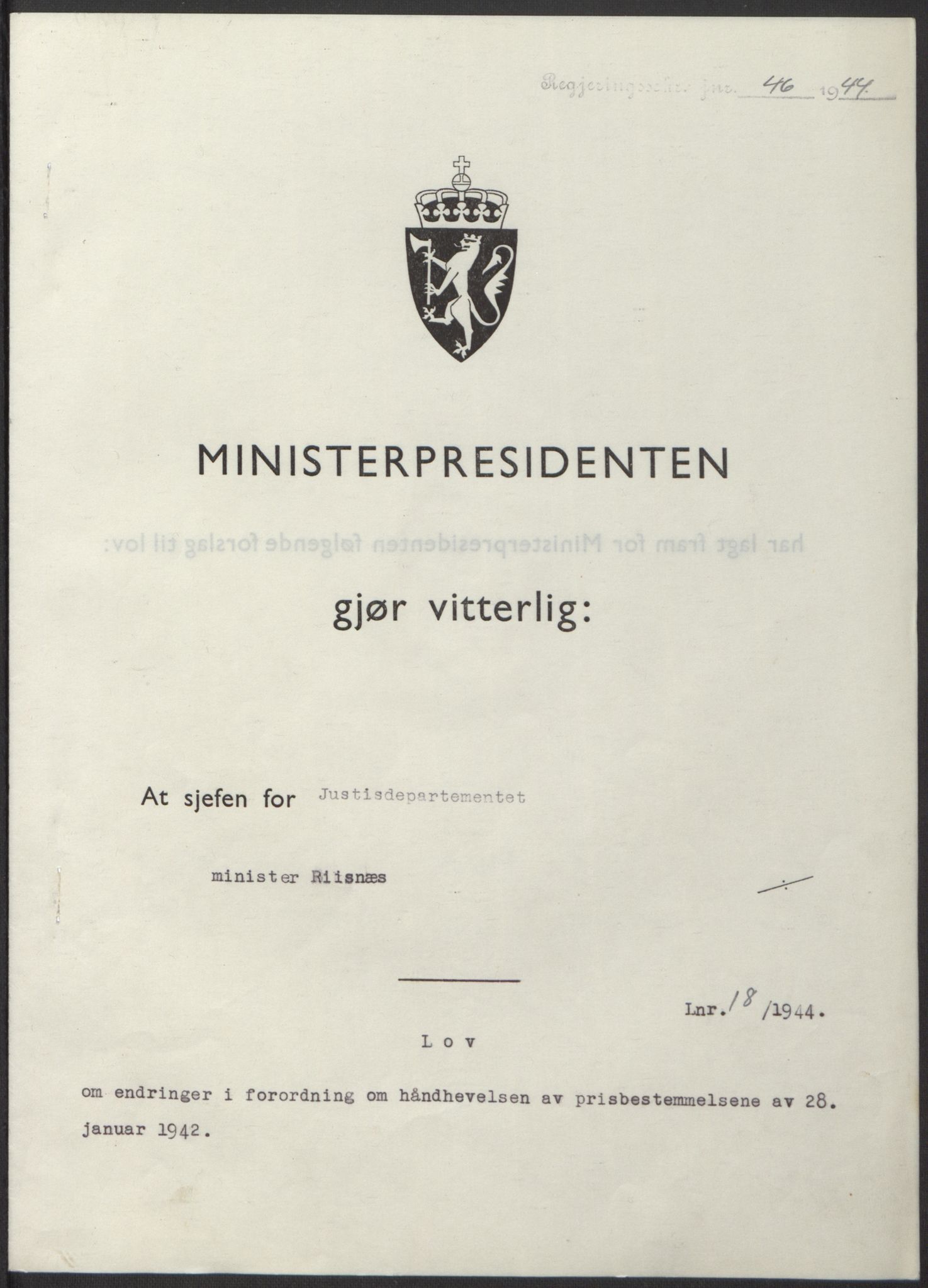 NS-administrasjonen 1940-1945 (Statsrådsekretariatet, de kommisariske statsråder mm), RA/S-4279/D/Db/L0100: Lover, 1944, s. 80