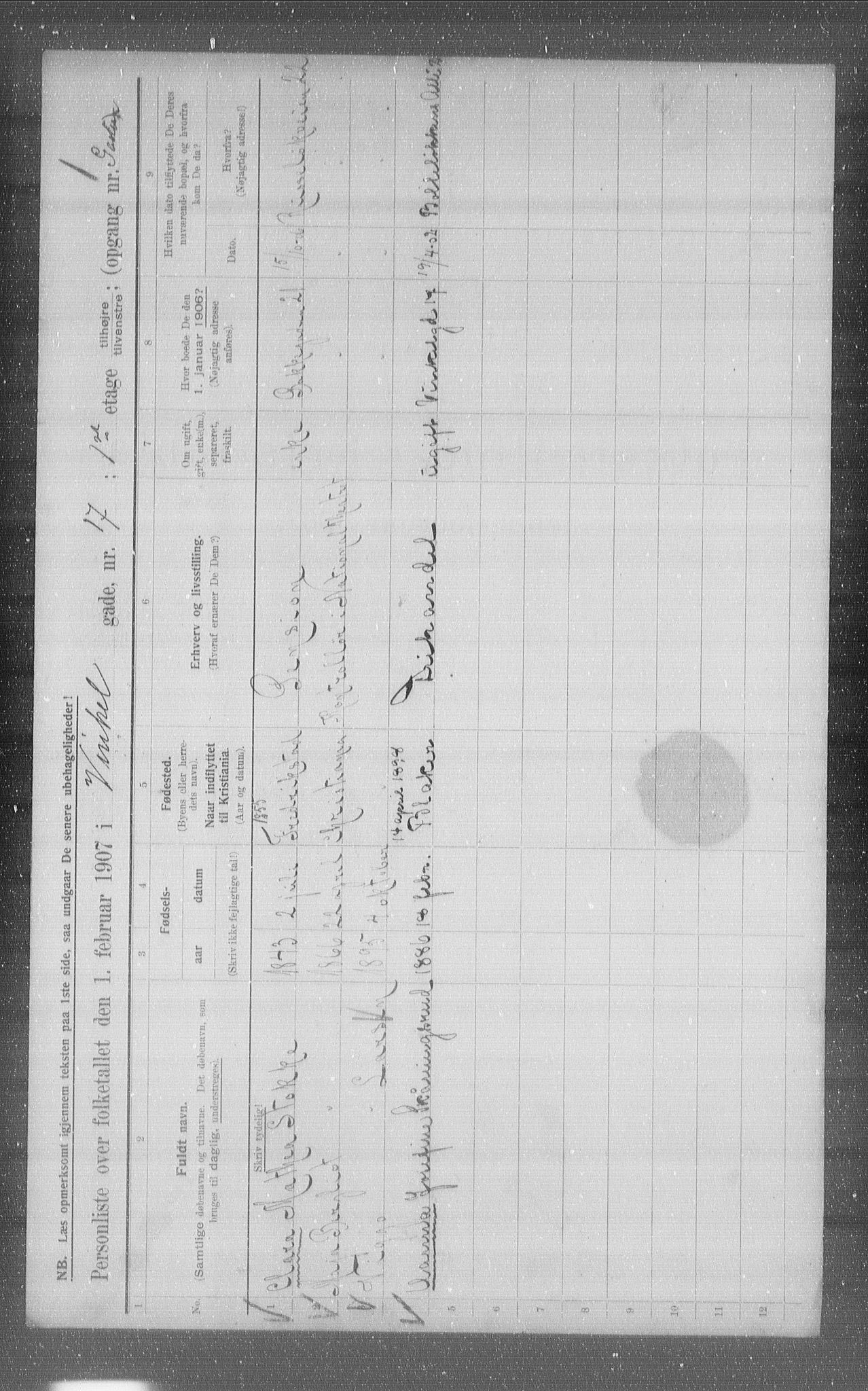 OBA, Kommunal folketelling 1.2.1907 for Kristiania kjøpstad, 1907, s. 63104