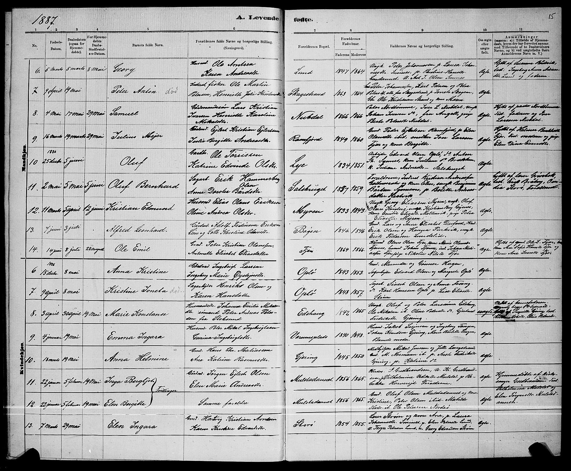 Ministerialprotokoller, klokkerbøker og fødselsregistre - Nord-Trøndelag, SAT/A-1458/780/L0651: Klokkerbok nr. 780C03, 1884-1898, s. 15