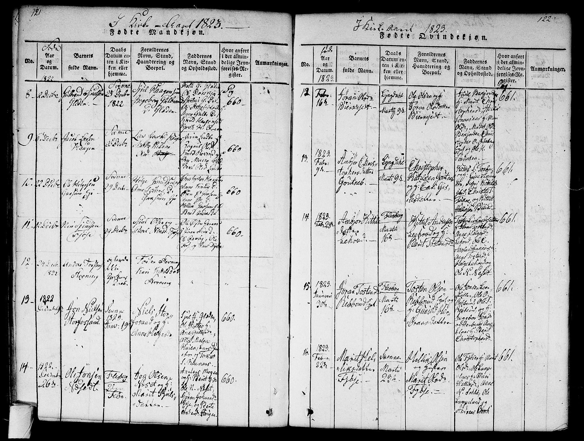 Flesberg kirkebøker, AV/SAKO-A-18/G/Ga/L0001: Klokkerbok nr. I 1, 1816-1834, s. 121-122