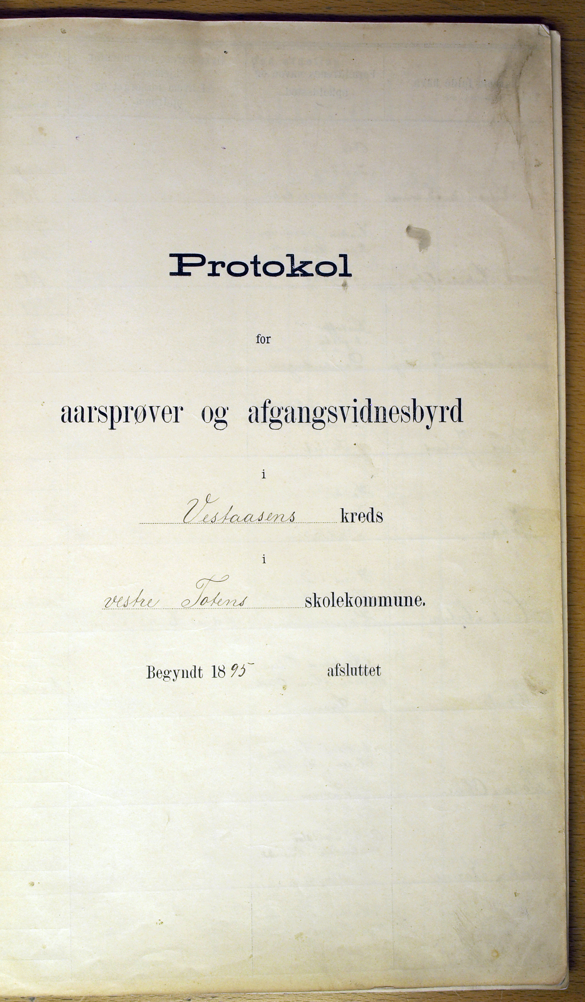 Vestre Toten kommunearkiv*, KVT/-/-/-: Protokoll for årsprøver og avgangsvitnesbyrd, Veståsen krets i Vestre Toten skolekommune, 1895-1926
