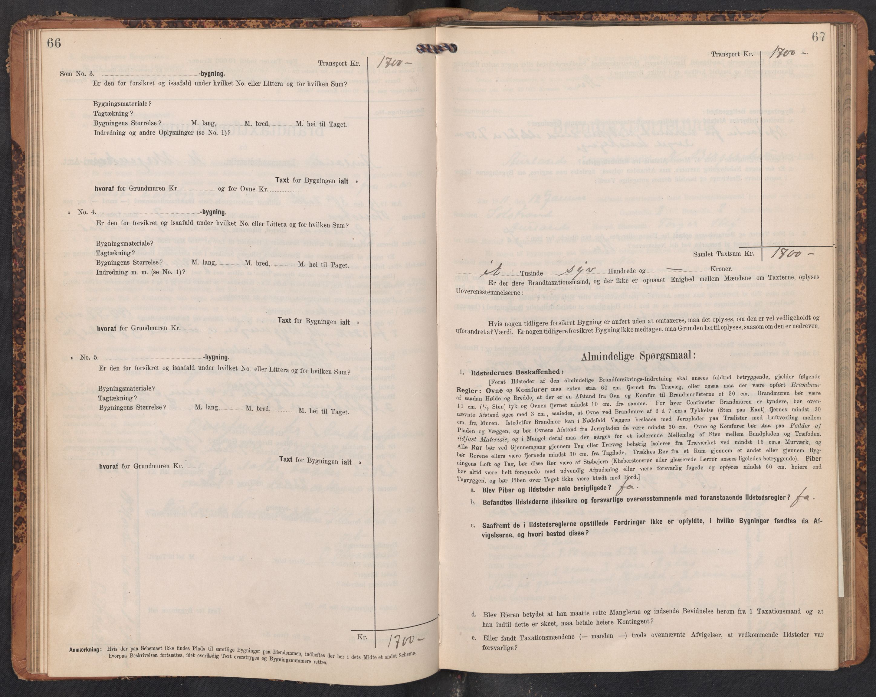 Lensmannen i Aurland, SAB/A-26401/0012/L0005: Branntakstprotokoll, skjematakst, 1909-1916, s. 66-67
