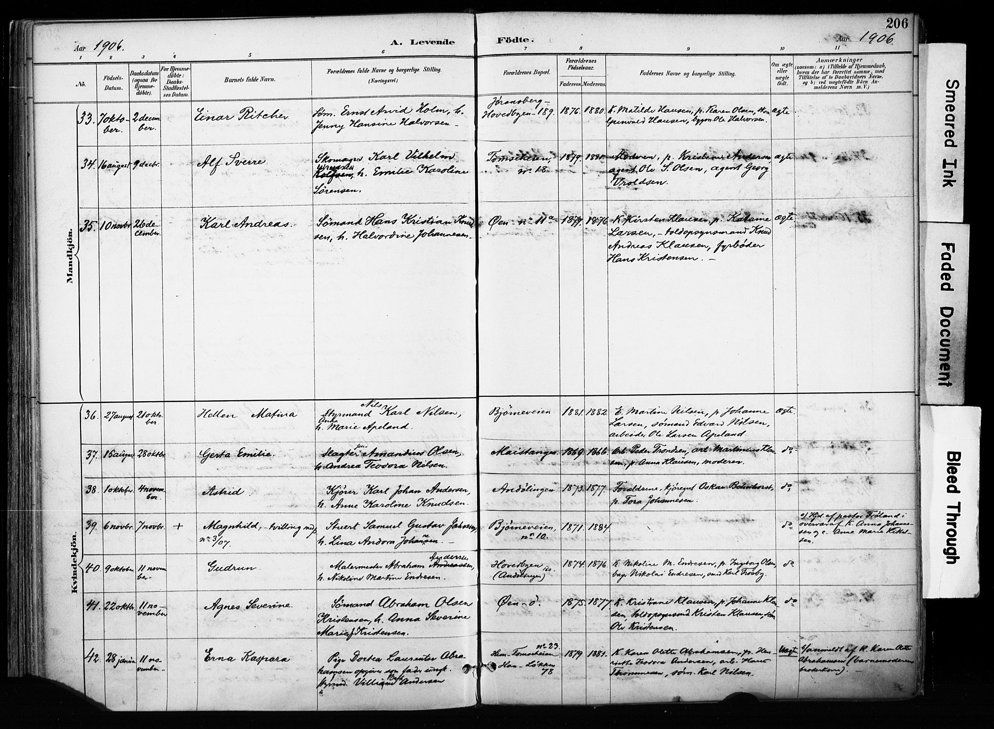 Kragerø kirkebøker, AV/SAKO-A-278/F/Fa/L0013: Ministerialbok nr. 13, 1887-1915, s. 206