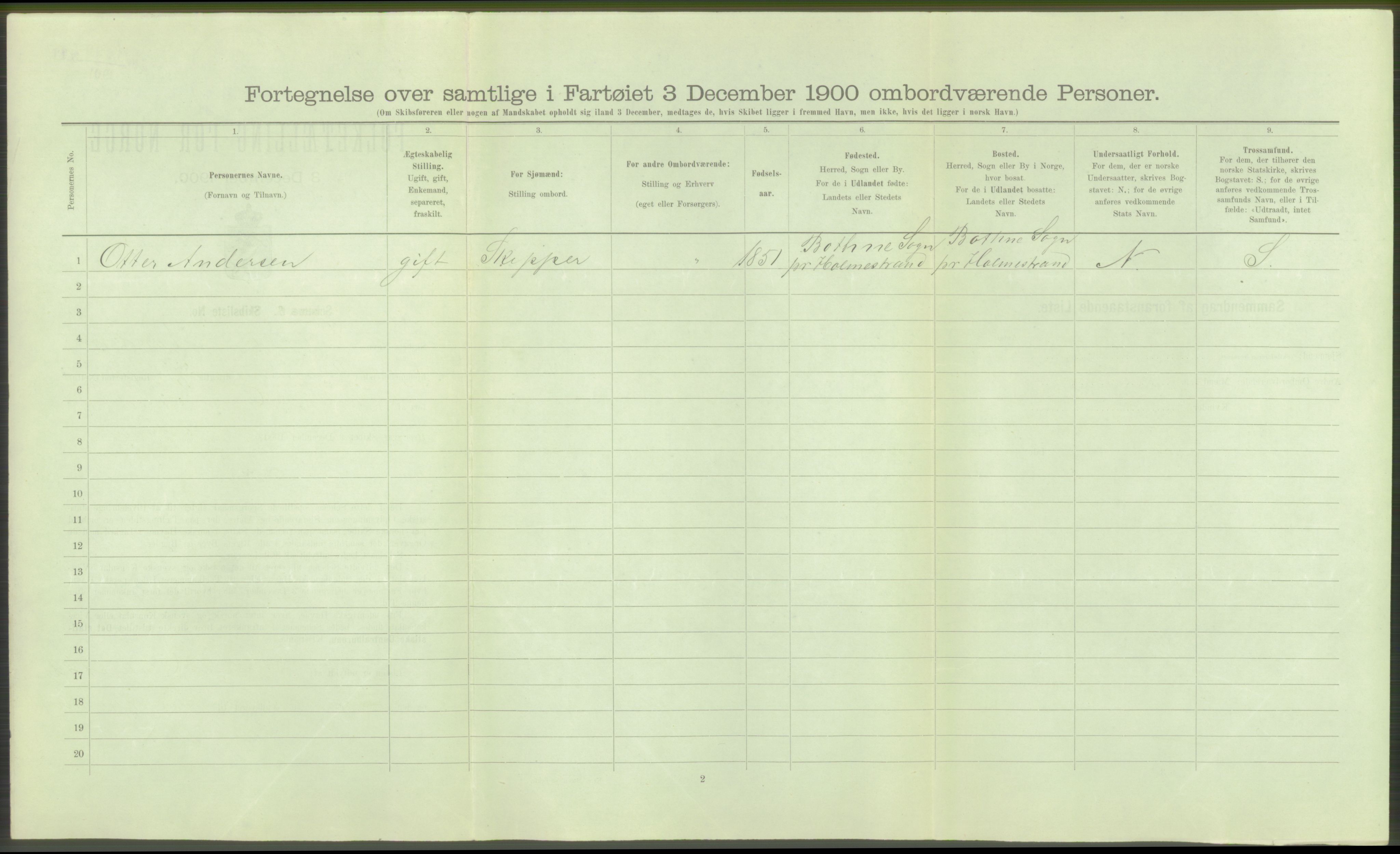 RA, Folketelling 1900 - skipslister med personlister for skip i norske havner, utenlandske havner og til havs, 1900, s. 36