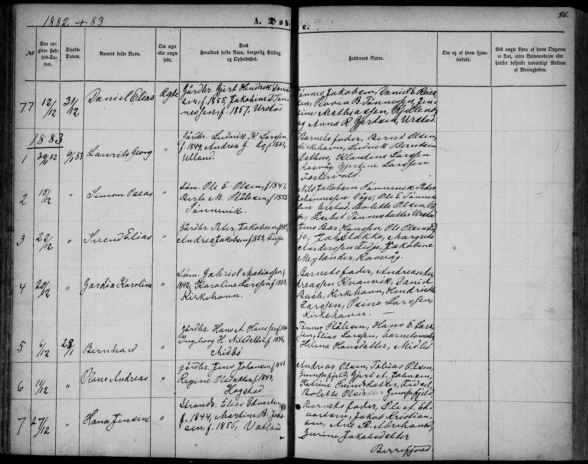 Flekkefjord sokneprestkontor, SAK/1111-0012/F/Fb/Fbb/L0003: Klokkerbok nr. B 3, 1867-1889, s. 86