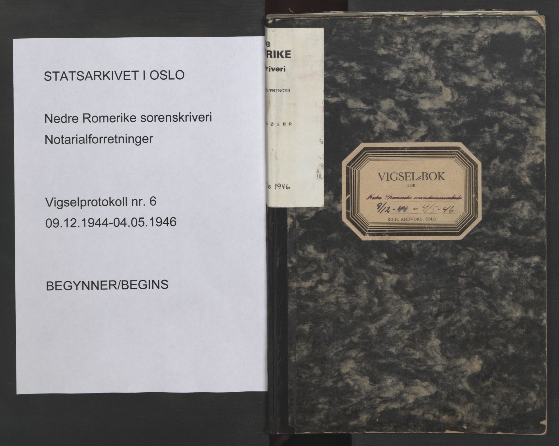 Nedre Romerike sorenskriveri, SAO/A-10469/L/Lb/L0006: Vigselsbok - borgerlige vielser, 1944-1946