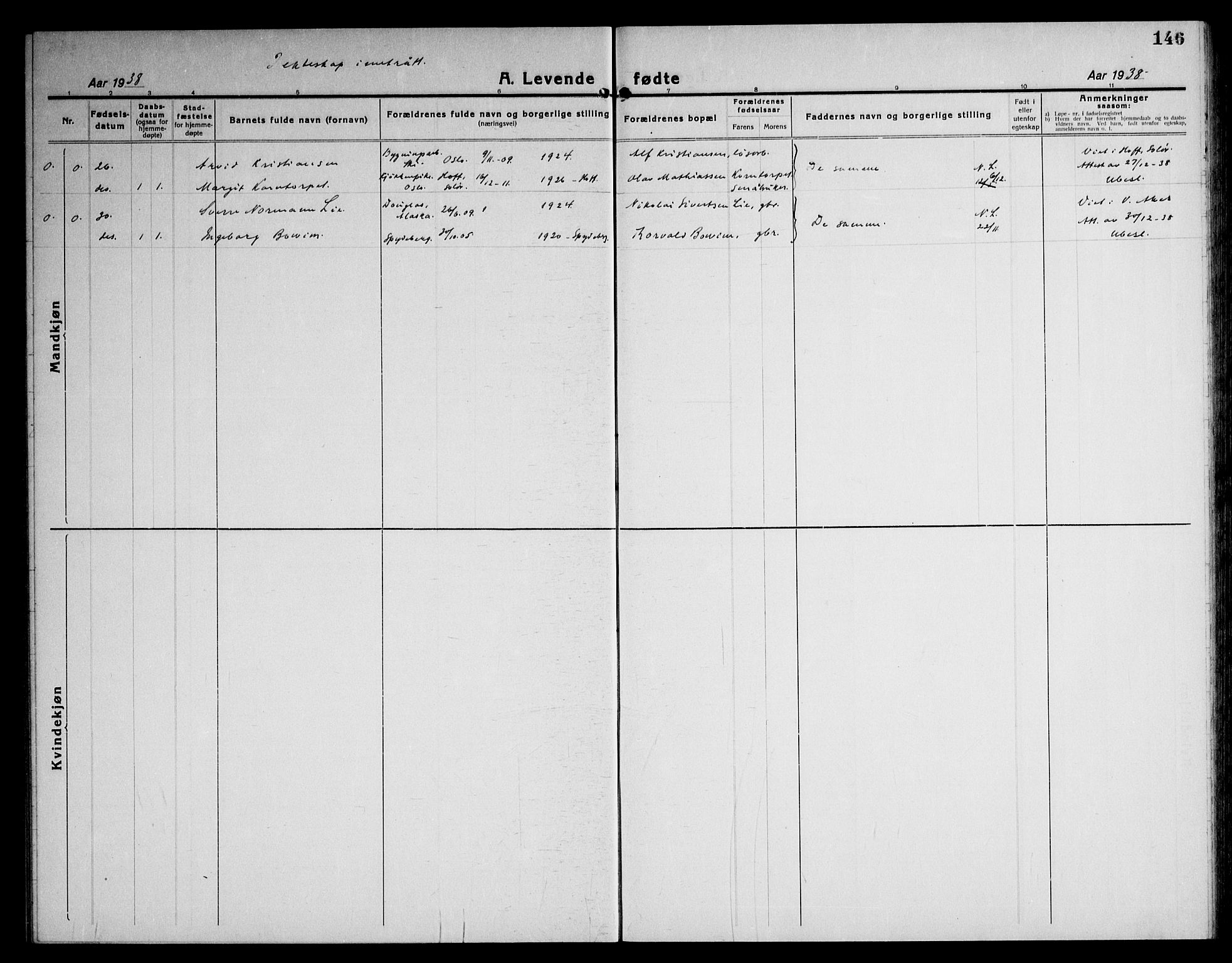 Kråkstad prestekontor Kirkebøker, AV/SAO-A-10125a/G/Gb/L0002: Klokkerbok nr. II 2, 1921-1941, s. 146