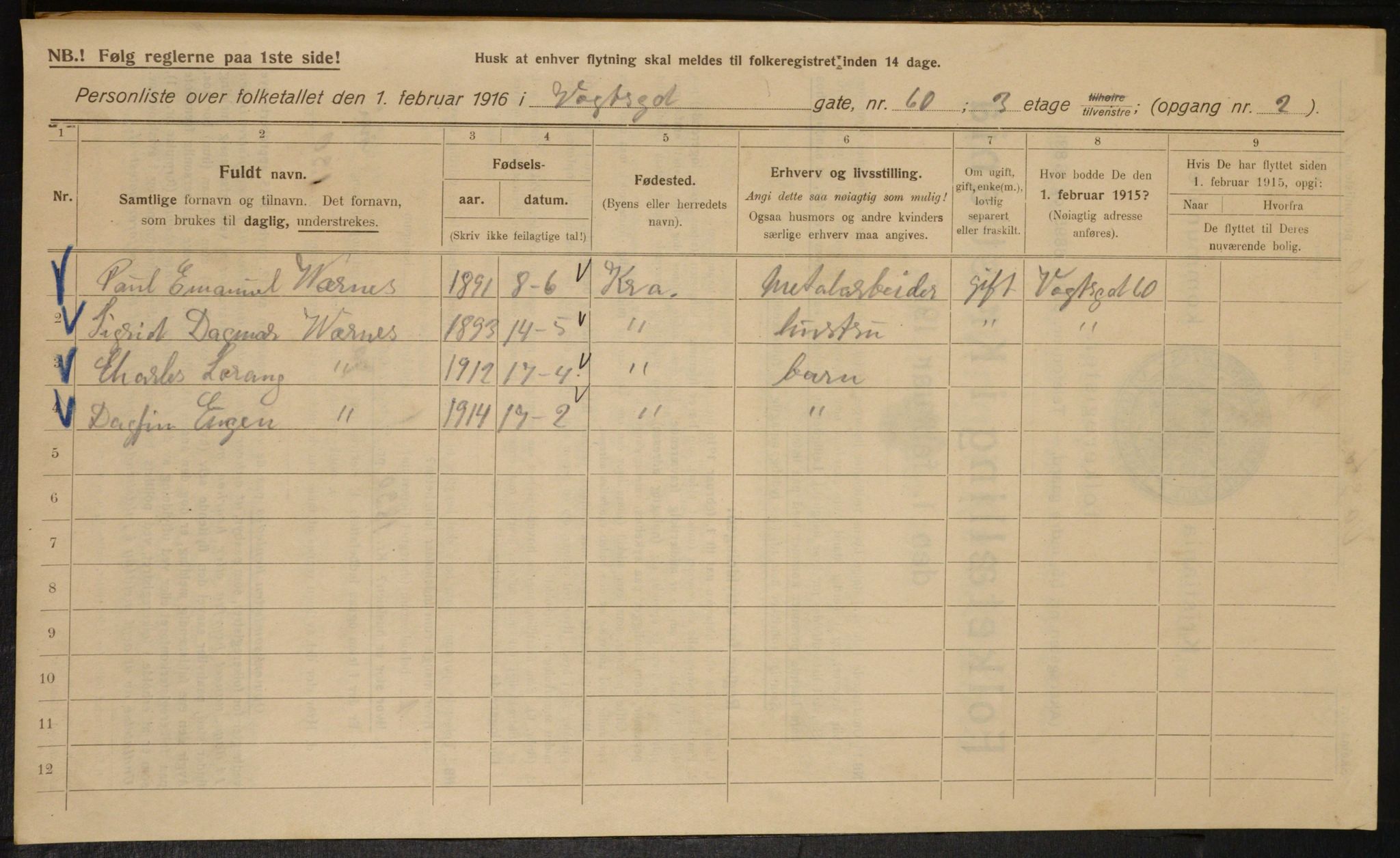 OBA, Kommunal folketelling 1.2.1916 for Kristiania, 1916, s. 129032