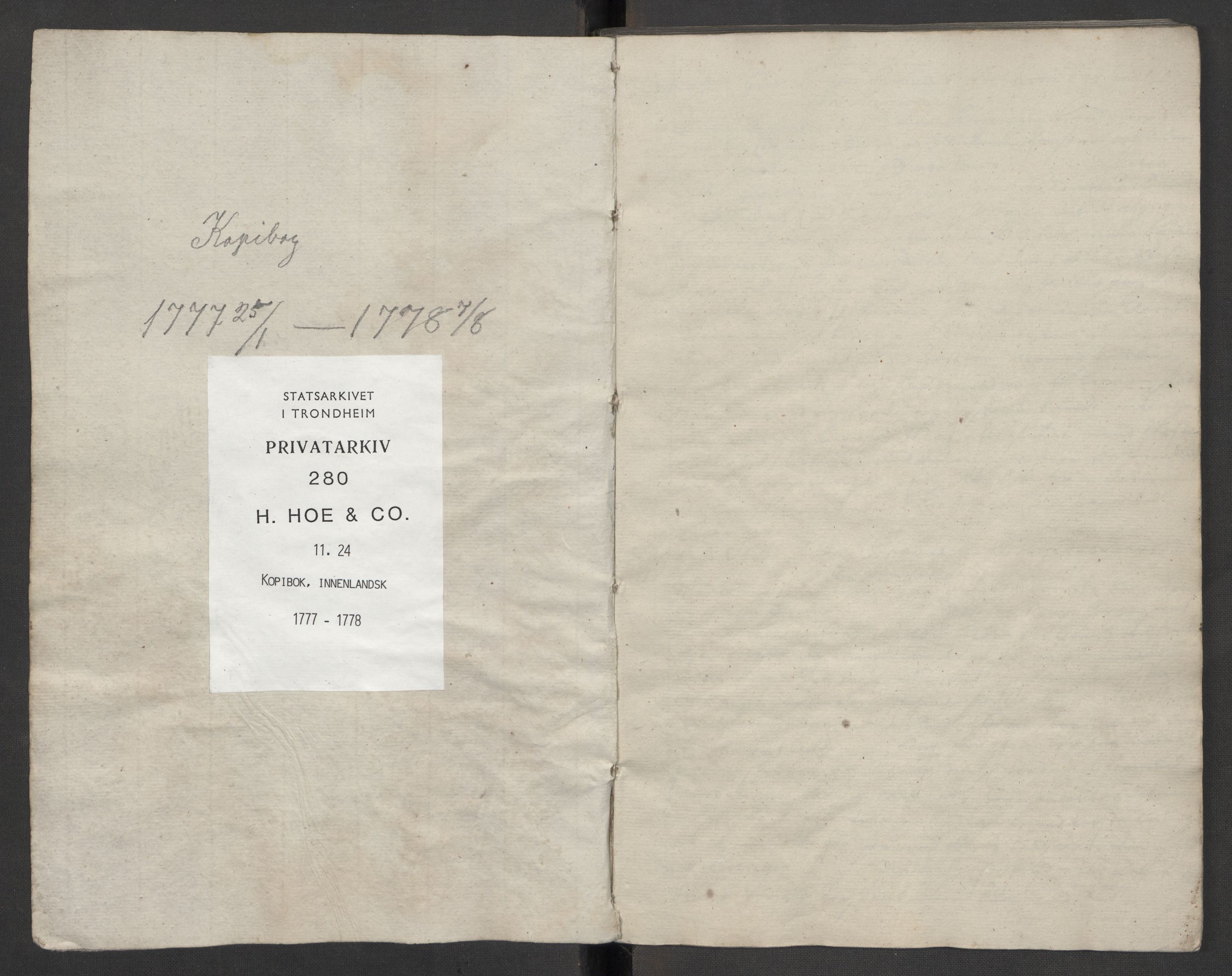 Hoë, Herman & Co, SAT/PA-0280/11/L0024: Kopibok, innenlandsk, 1777-1778