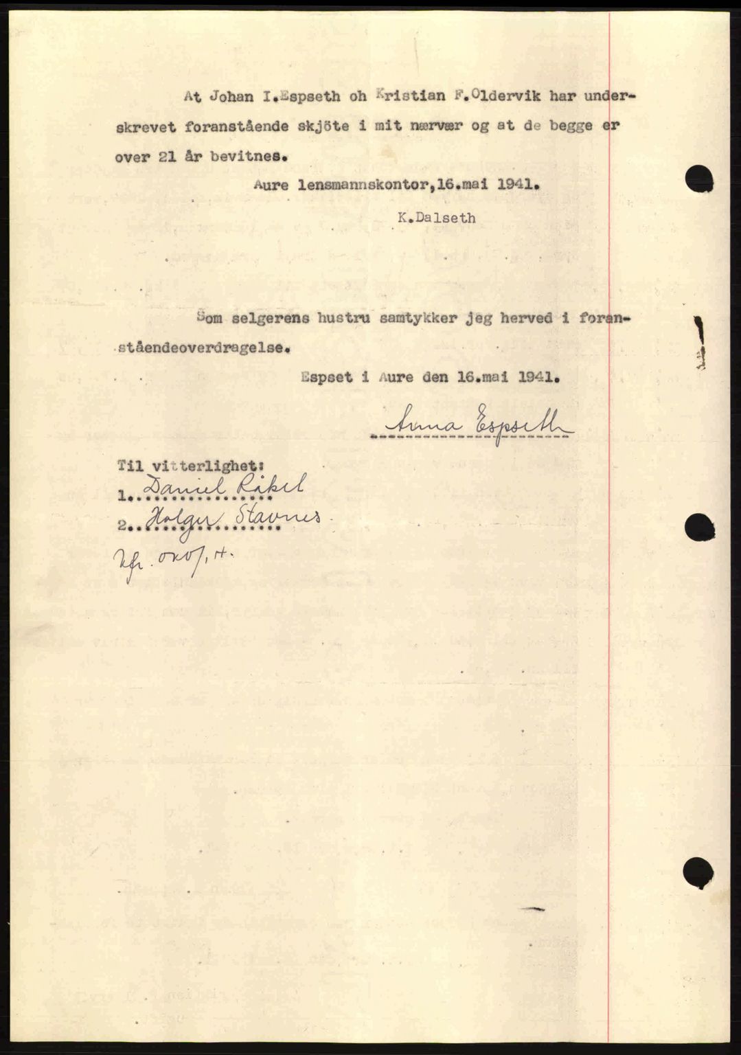 Nordmøre sorenskriveri, SAT/A-4132/1/2/2Ca: Pantebok nr. A90, 1941-1941, Dagboknr: 865/1941