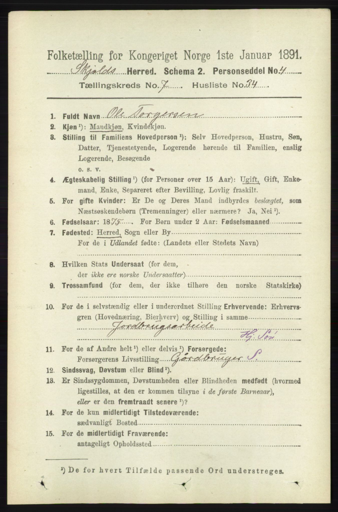 RA, Folketelling 1891 for 1154 Skjold herred, 1891, s. 1519