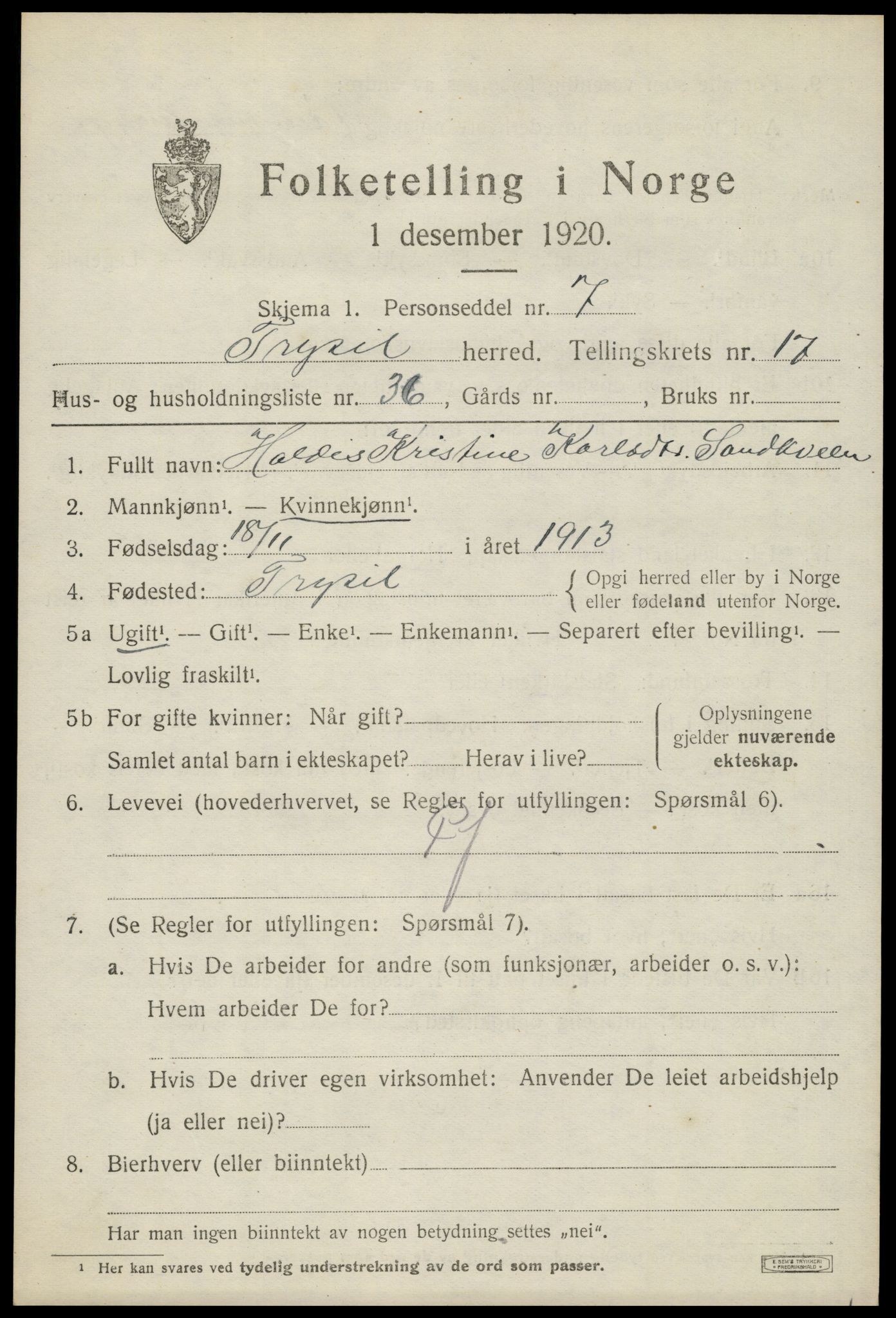 SAH, Folketelling 1920 for 0428 Trysil herred, 1920, s. 10619