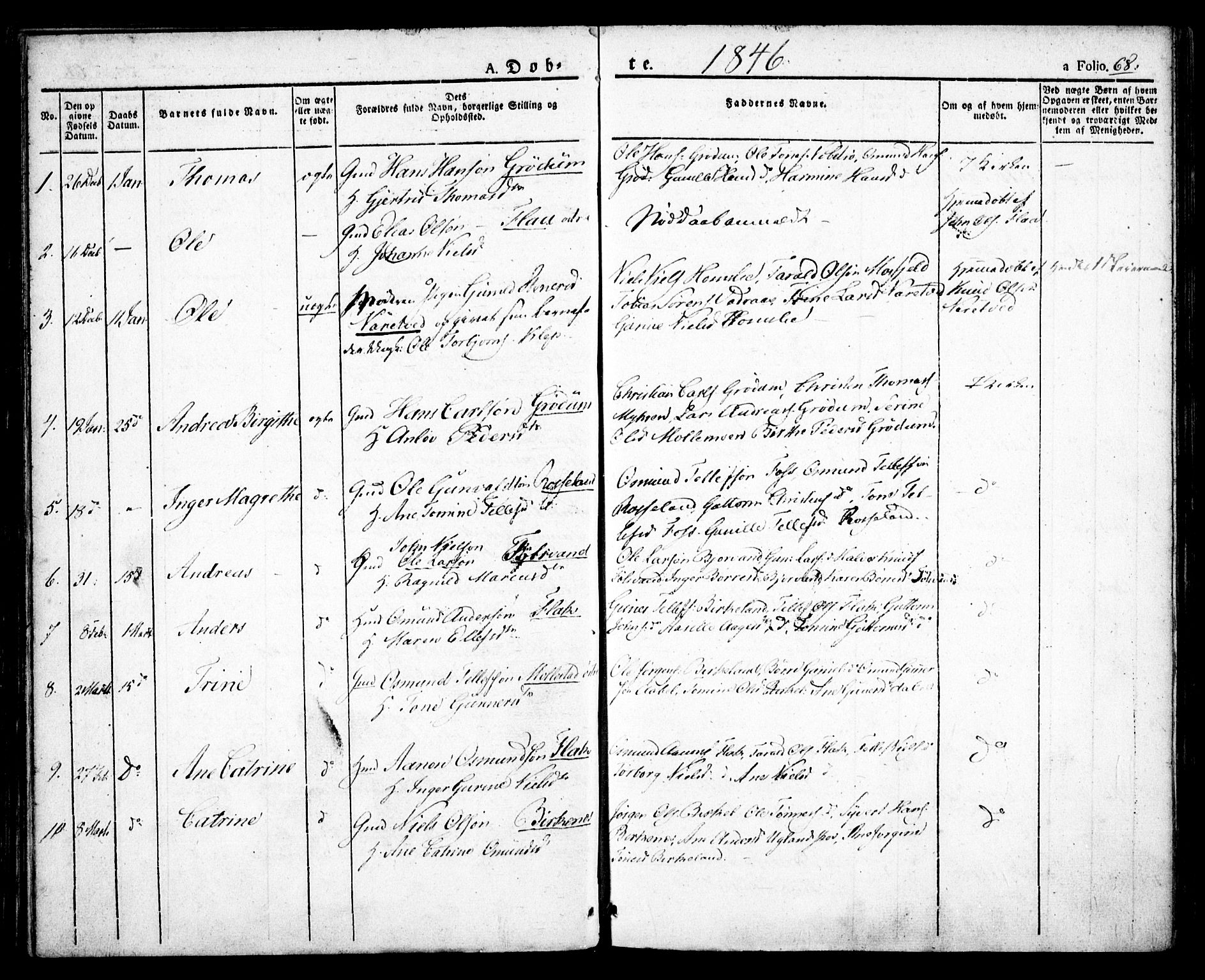 Birkenes sokneprestkontor, SAK/1111-0004/F/Fa/L0001: Ministerialbok nr. A 1, 1829-1849, s. 68