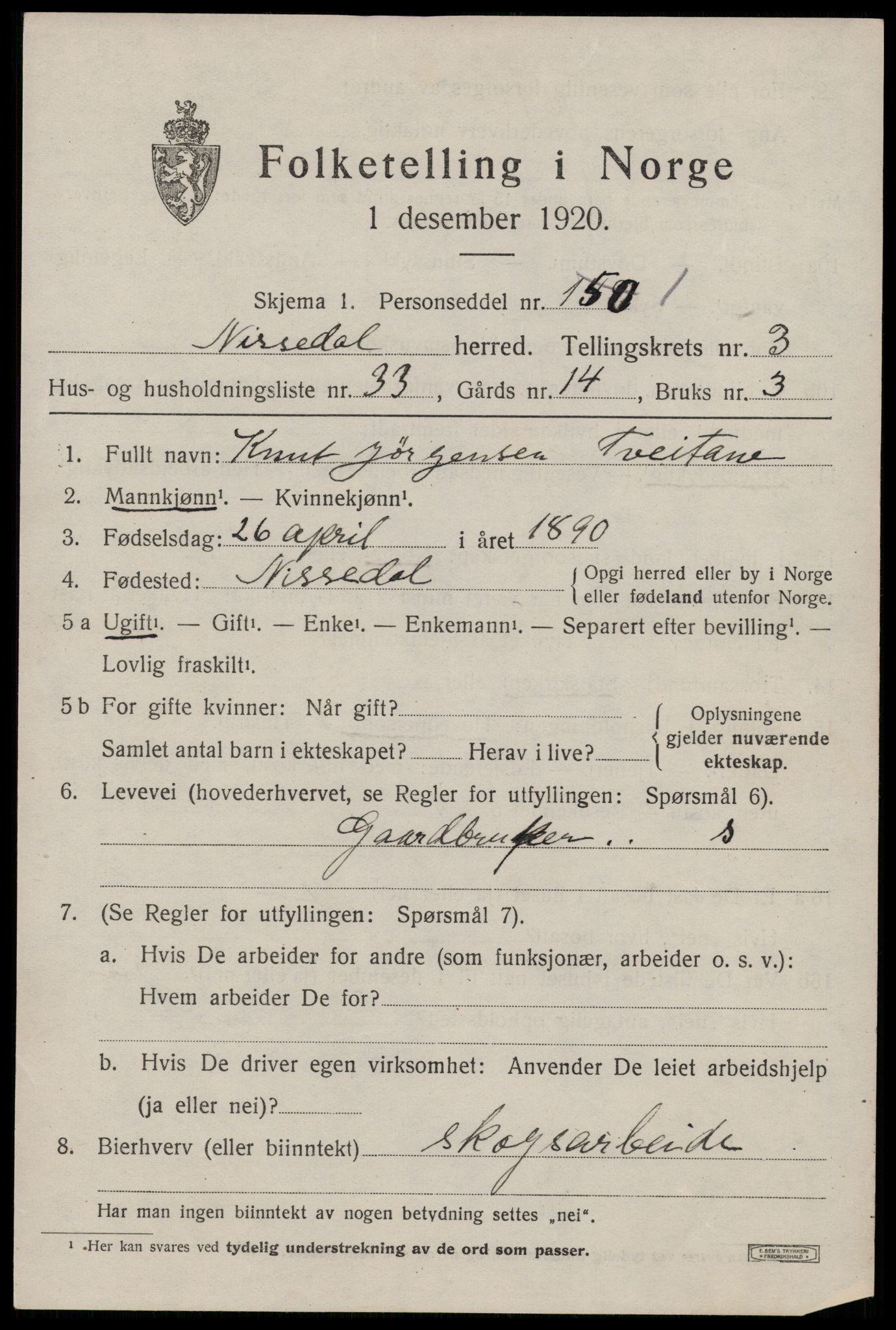 SAKO, Folketelling 1920 for 0830 Nissedal herred, 1920, s. 1795