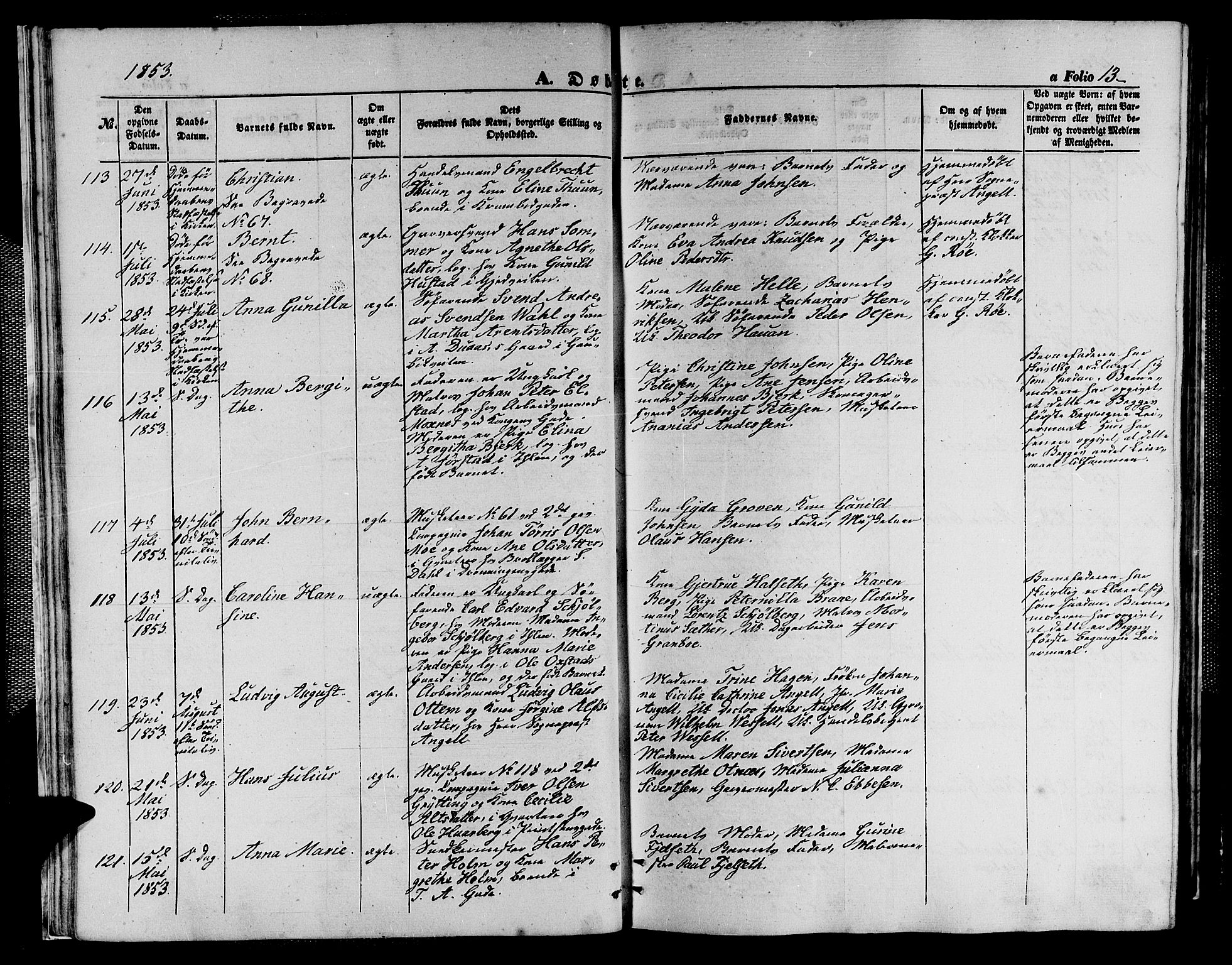 Ministerialprotokoller, klokkerbøker og fødselsregistre - Sør-Trøndelag, AV/SAT-A-1456/602/L0138: Klokkerbok nr. 602C06, 1853-1858, s. 13
