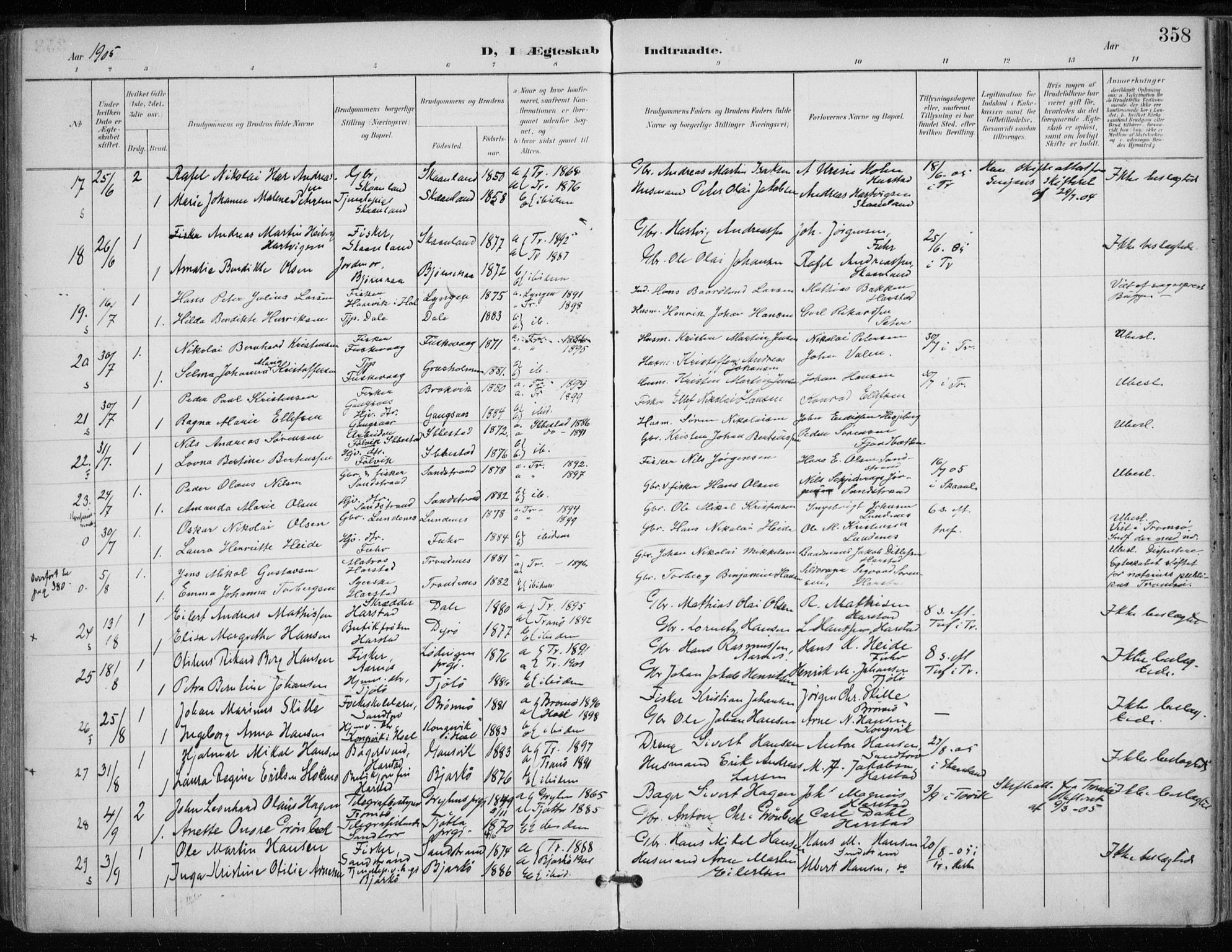 Trondenes sokneprestkontor, AV/SATØ-S-1319/H/Ha/L0017kirke: Ministerialbok nr. 17, 1899-1908, s. 358