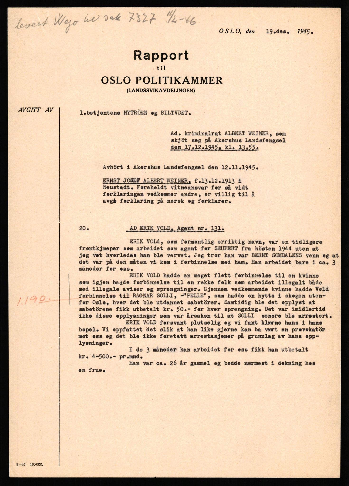 Forsvaret, Forsvarets overkommando II, AV/RA-RAFA-3915/D/Db/L0035: CI Questionaires. Tyske okkupasjonsstyrker i Norge. Tyskere., 1945-1946, s. 239