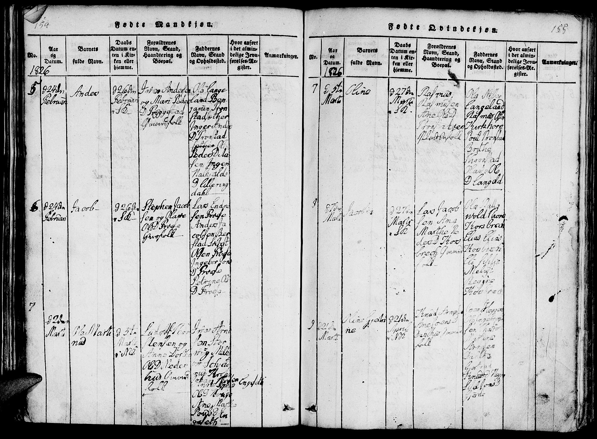 Ministerialprotokoller, klokkerbøker og fødselsregistre - Møre og Romsdal, AV/SAT-A-1454/519/L0260: Klokkerbok nr. 519C01, 1817-1829, s. 154-155