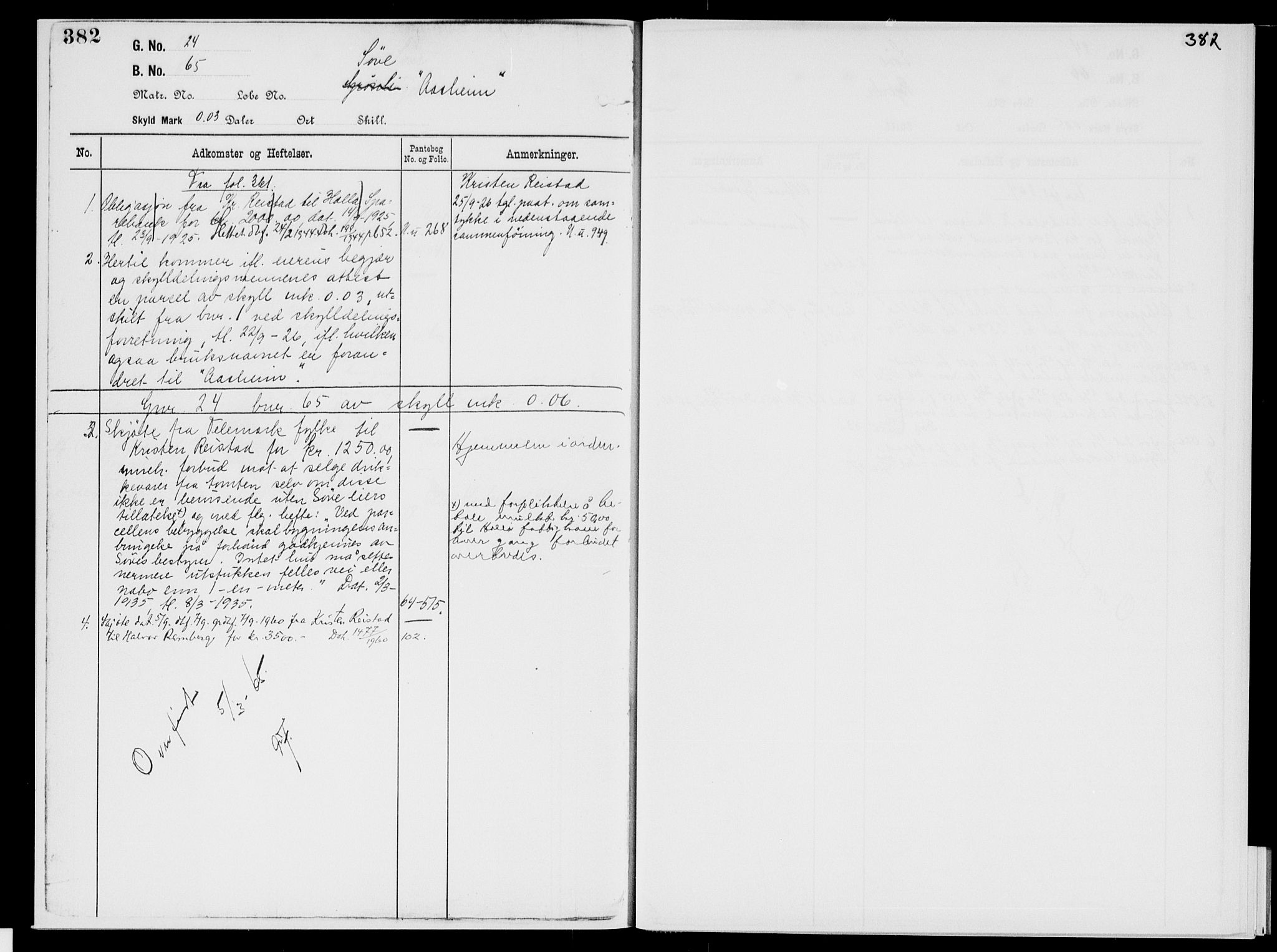 Nedre Telemark sorenskriveri, SAKO/A-135/G/Gb/Gbg/L0002: Panteregister nr. VII 2, s. 382