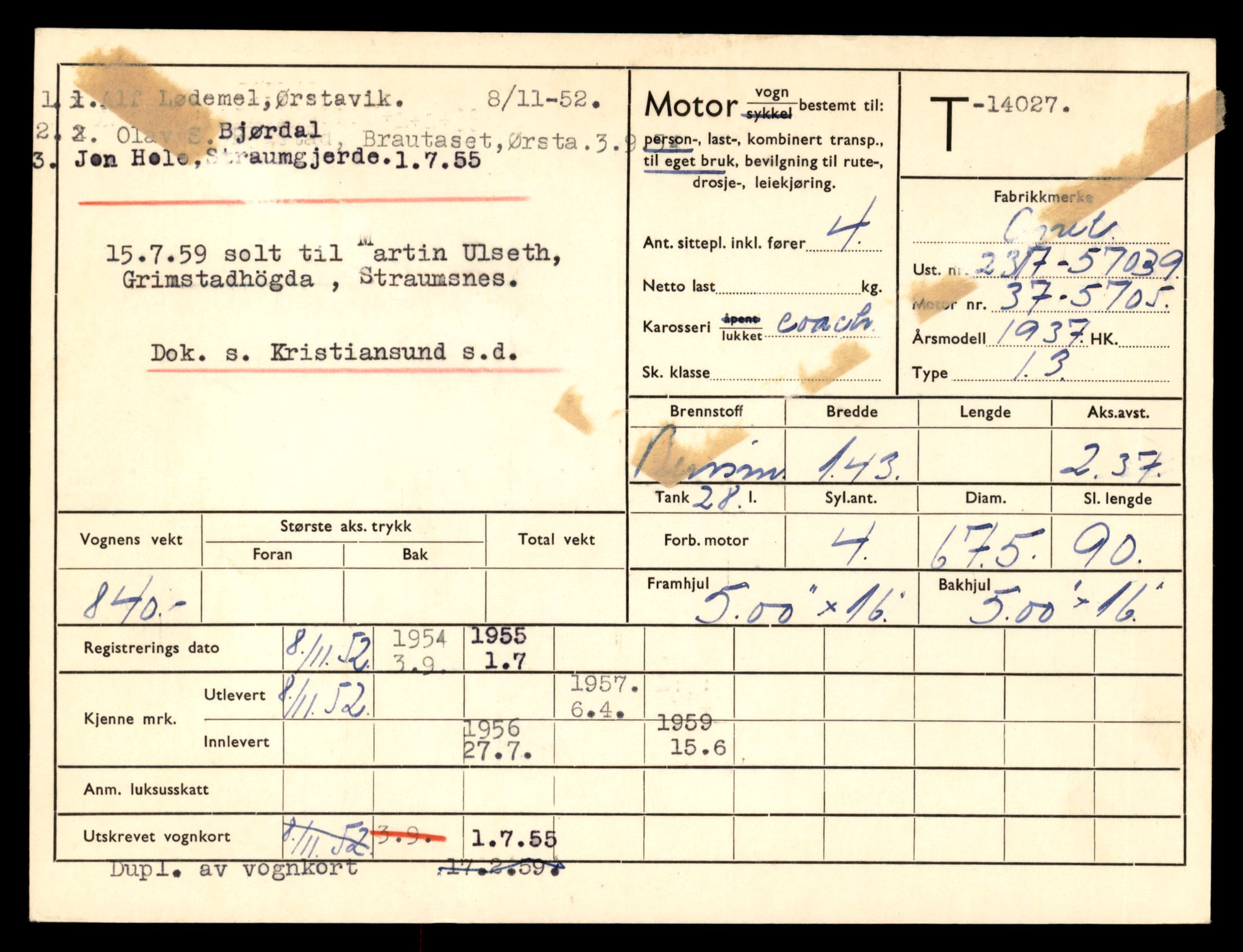 Møre og Romsdal vegkontor - Ålesund trafikkstasjon, AV/SAT-A-4099/F/Fe/L0042: Registreringskort for kjøretøy T 13906 - T 14079, 1927-1998, s. 1887