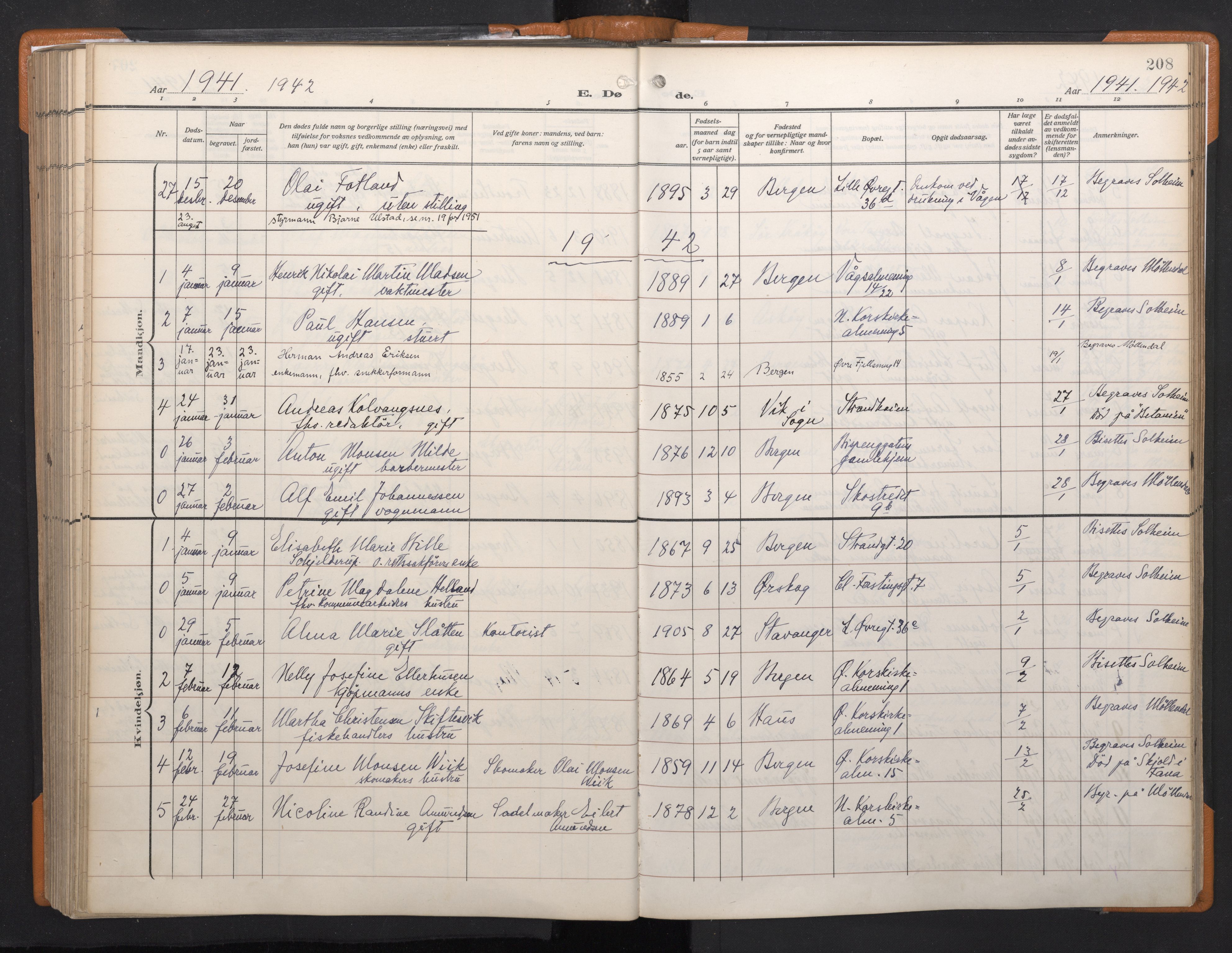 Korskirken sokneprestembete, AV/SAB-A-76101/H/Haa/L0048: Ministerialbok nr. E 6, 1910-1960, s. 207b-208a