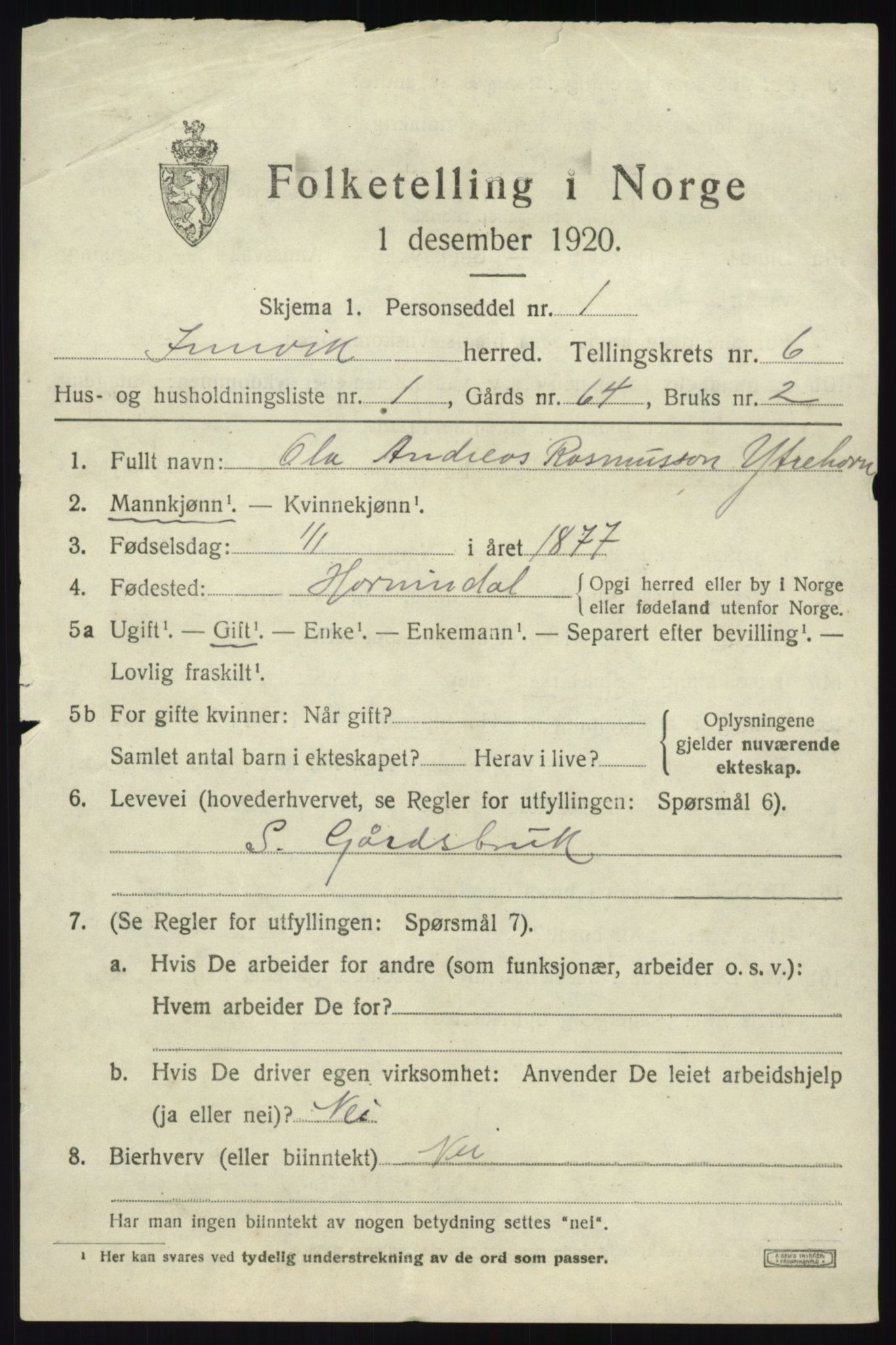 SAB, Folketelling 1920 for 1447 Innvik herred, 1920, s. 3011