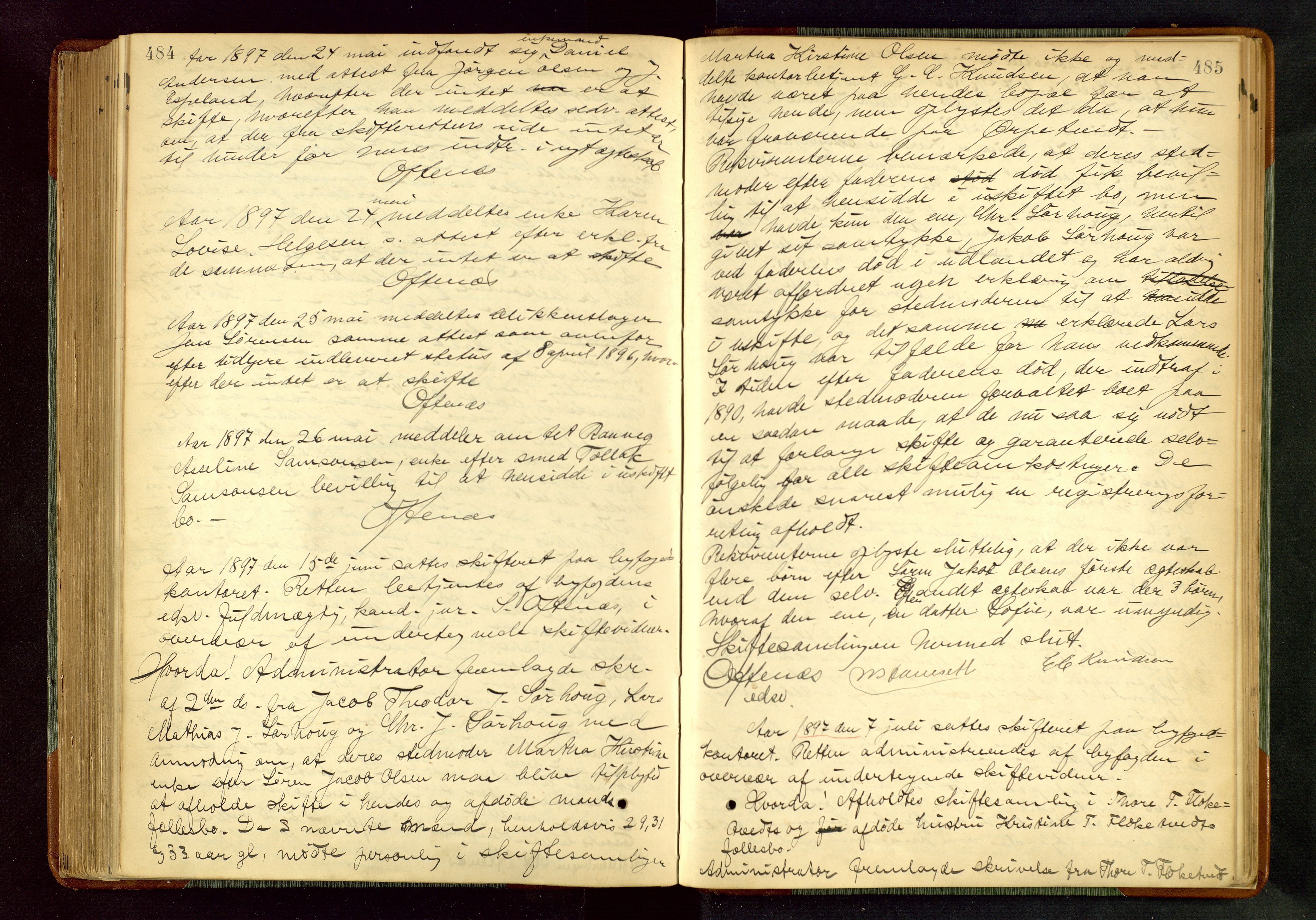 Haugesund tingrett, AV/SAST-A-101415/01/IV/IVA/L0005: Skifteprotokoll med register, 1887-1900, s. 484-485