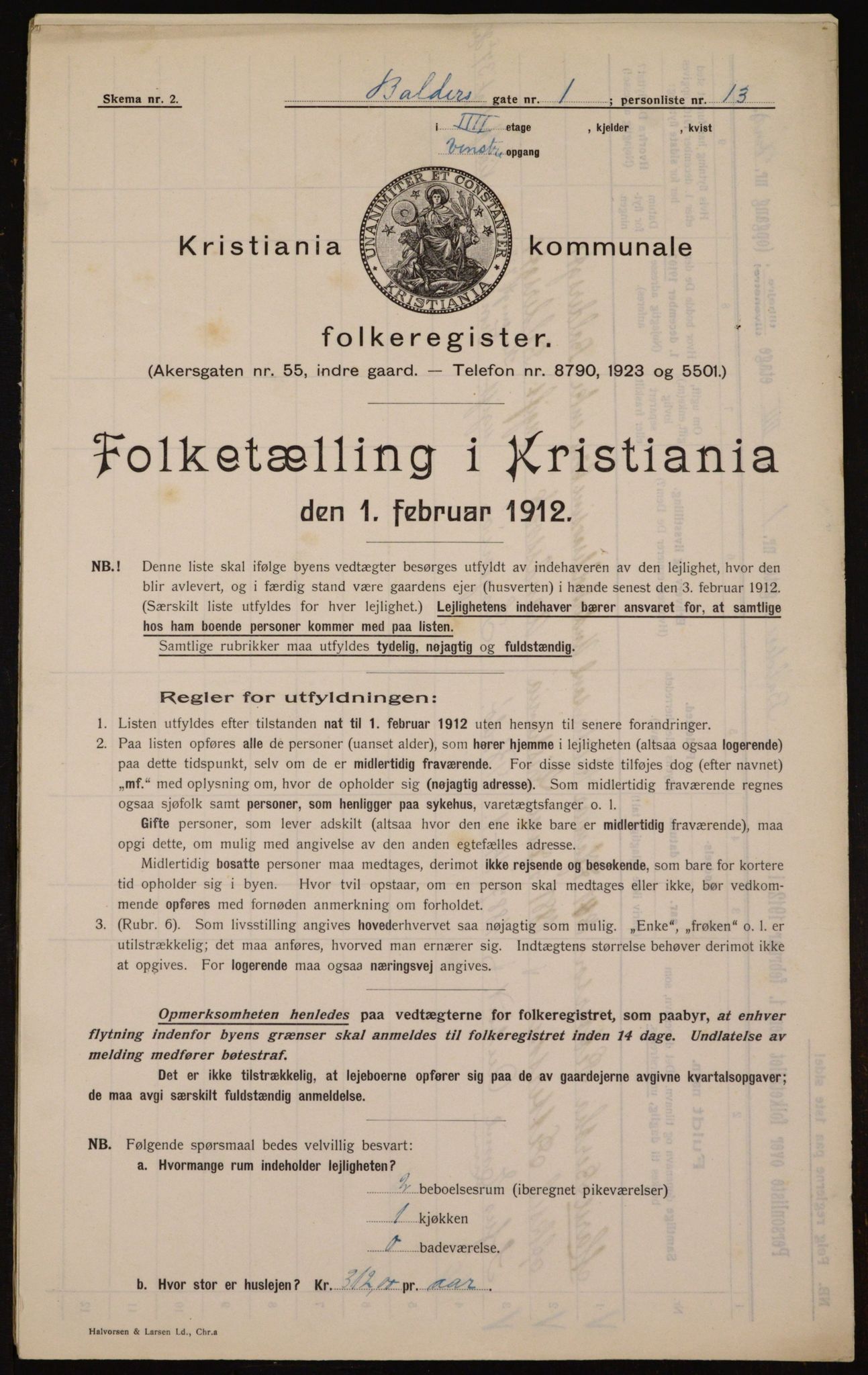 OBA, Kommunal folketelling 1.2.1912 for Kristiania, 1912, s. 2936