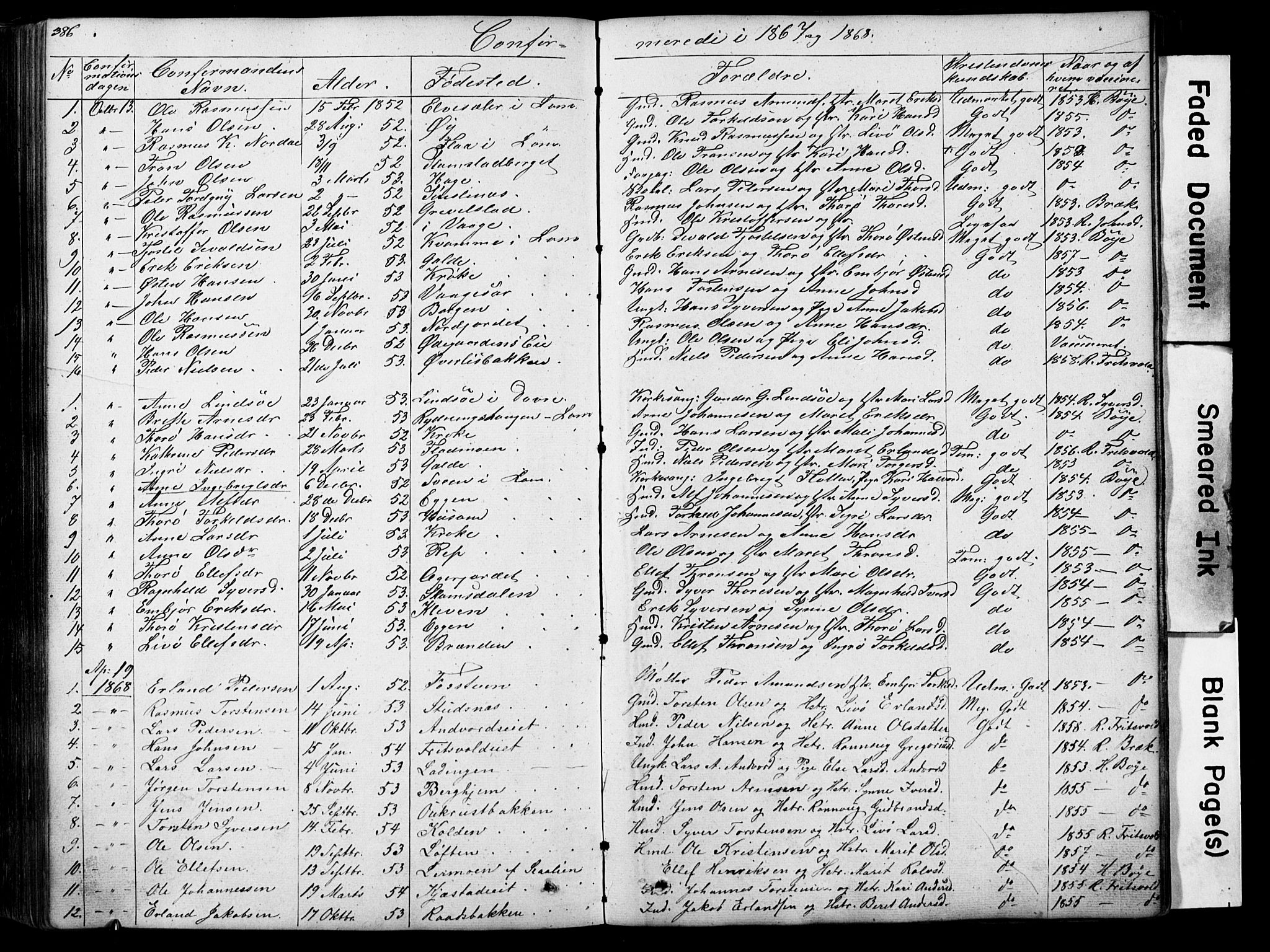 Lom prestekontor, AV/SAH-PREST-070/L/L0012: Klokkerbok nr. 12, 1845-1873, s. 386-387