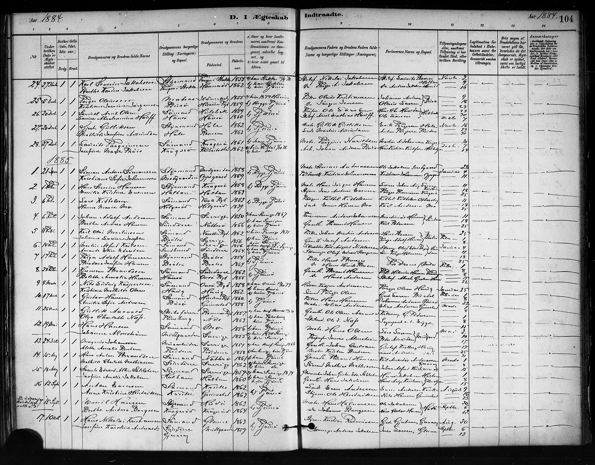 Tjøme kirkebøker, AV/SAKO-A-328/F/Fa/L0001: Ministerialbok nr. I 1, 1879-1890, s. 104