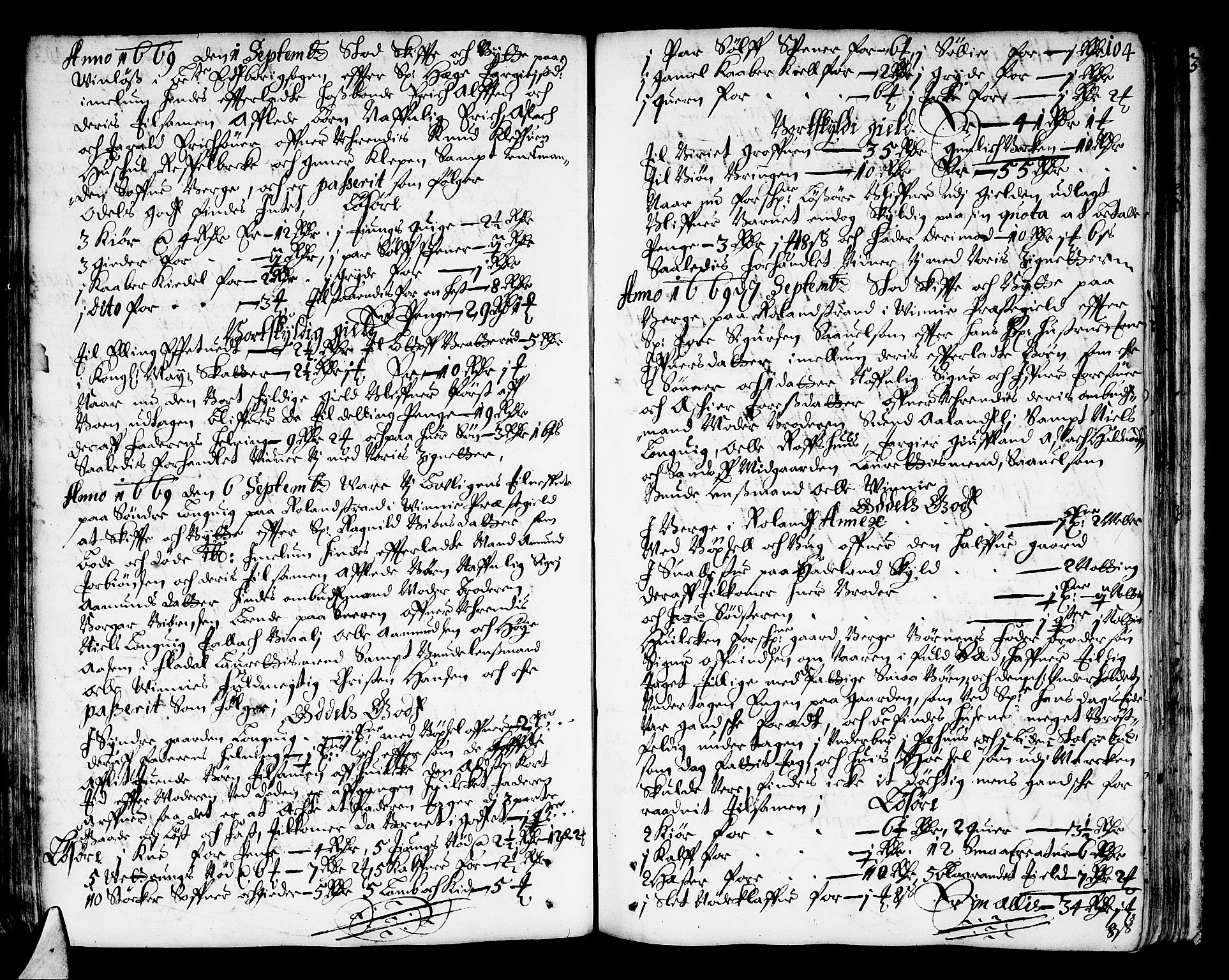 Bamble sorenskriveri, AV/SAKO-A-214/H/Hb/Hba/Hbaa/L0001: Skifteprotokoll, 1665-1686, s. 103b-104a