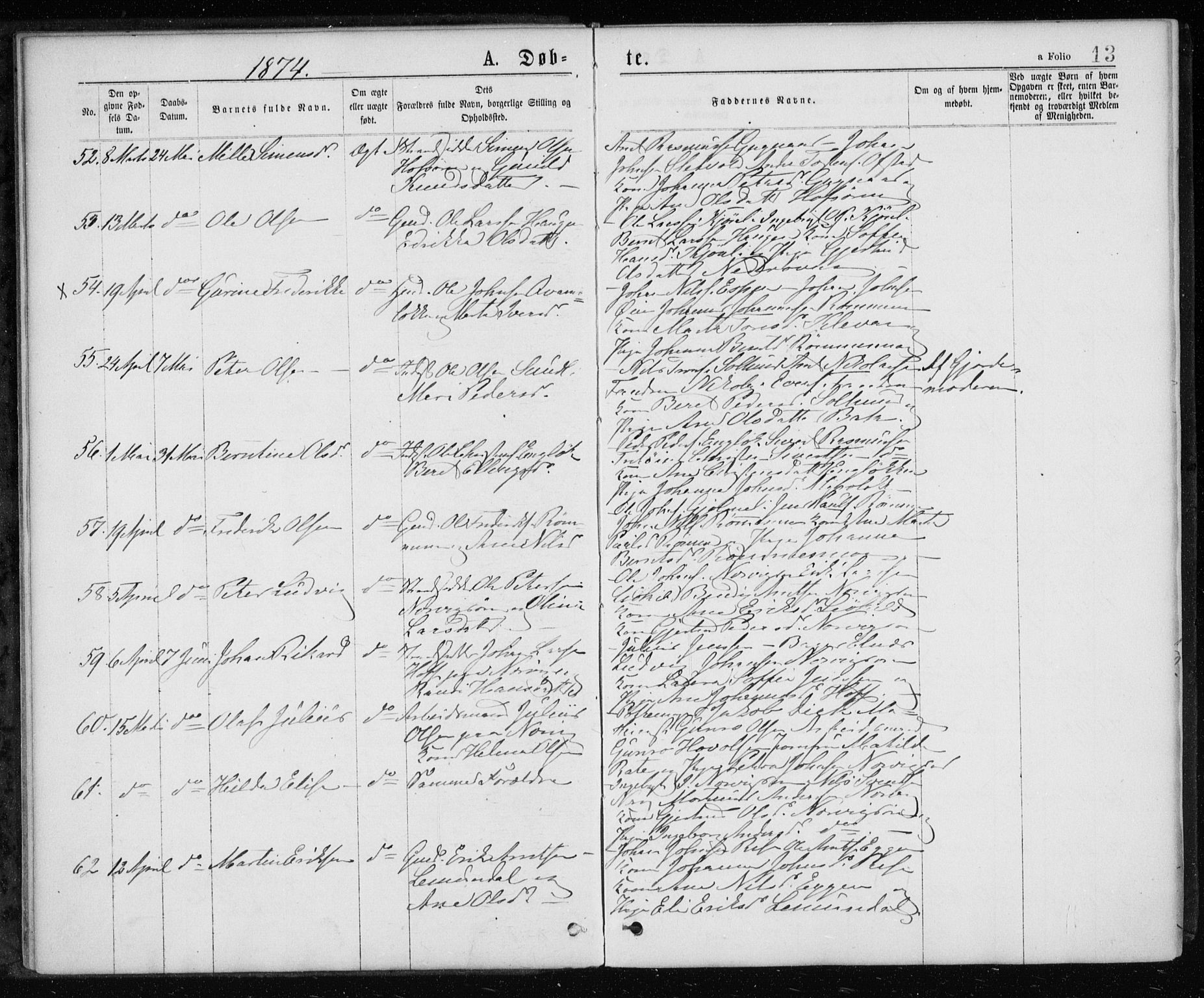 Ministerialprotokoller, klokkerbøker og fødselsregistre - Sør-Trøndelag, SAT/A-1456/668/L0817: Klokkerbok nr. 668C06, 1873-1884, s. 13