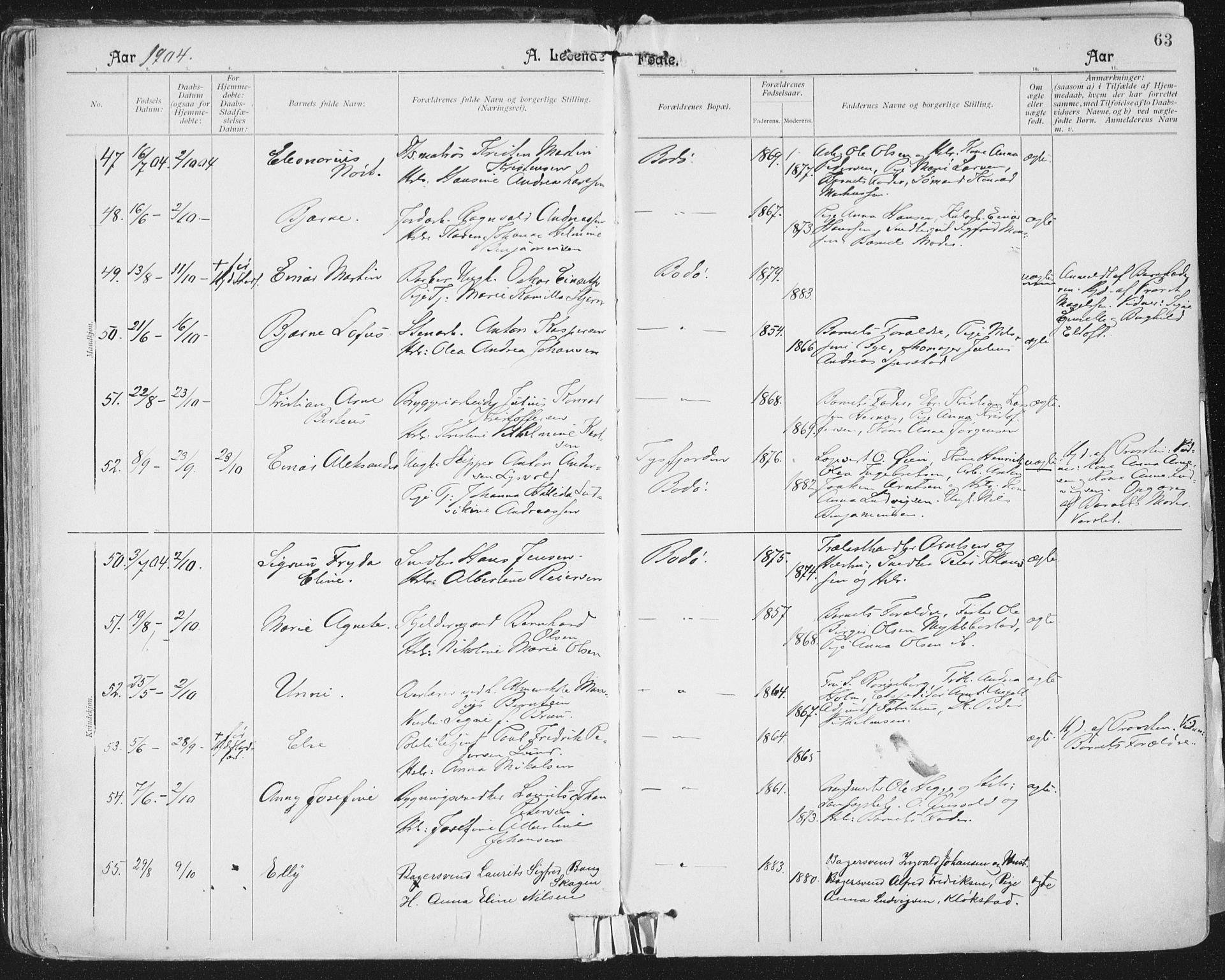 Ministerialprotokoller, klokkerbøker og fødselsregistre - Nordland, AV/SAT-A-1459/801/L0011: Ministerialbok nr. 801A11, 1900-1916, s. 63