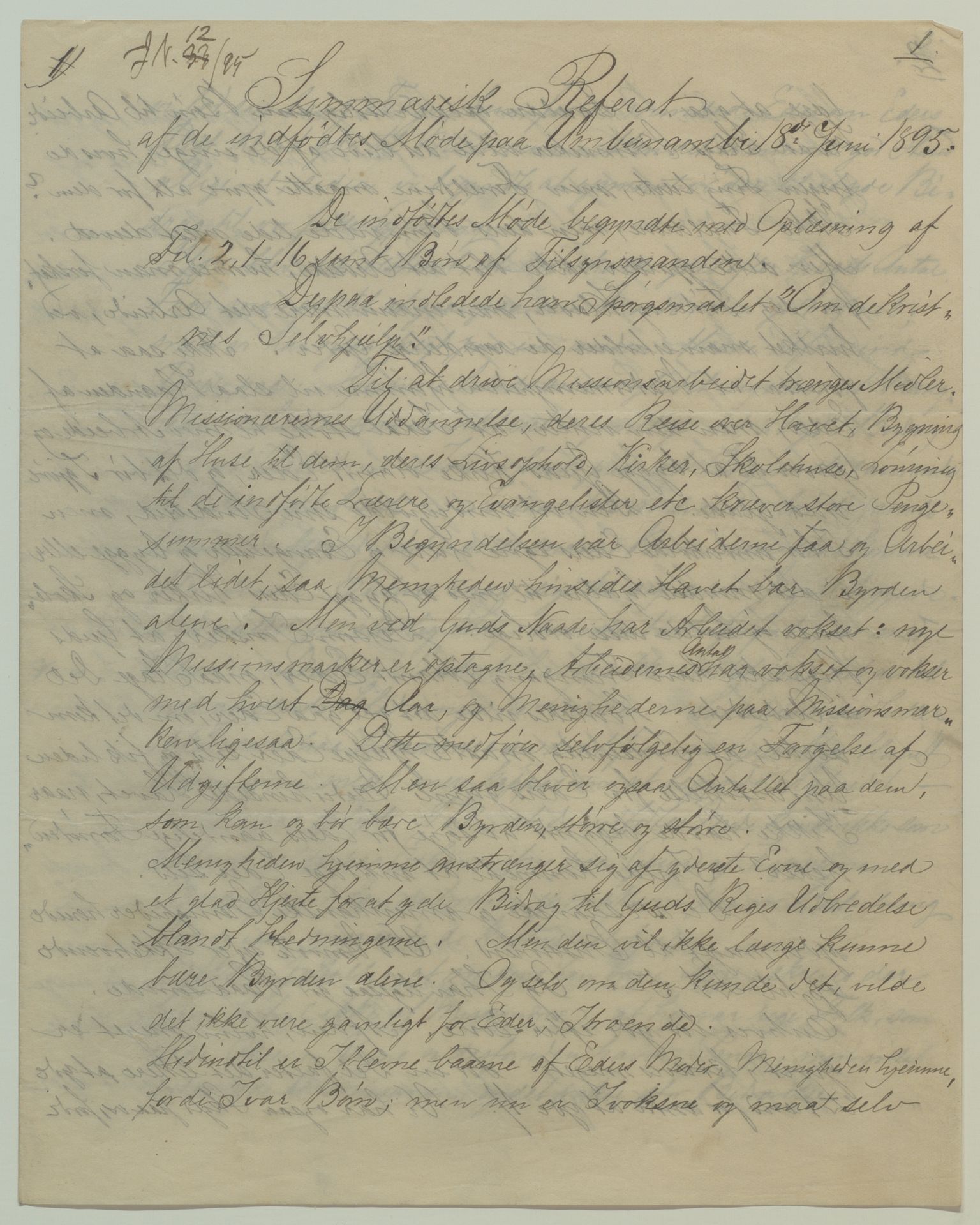 Det Norske Misjonsselskap - hovedadministrasjonen, VID/MA-A-1045/D/Da/Daa/L0040/0013: Konferansereferat og årsberetninger / Konferansereferat fra Sør-Afrika., 1895, s. 1